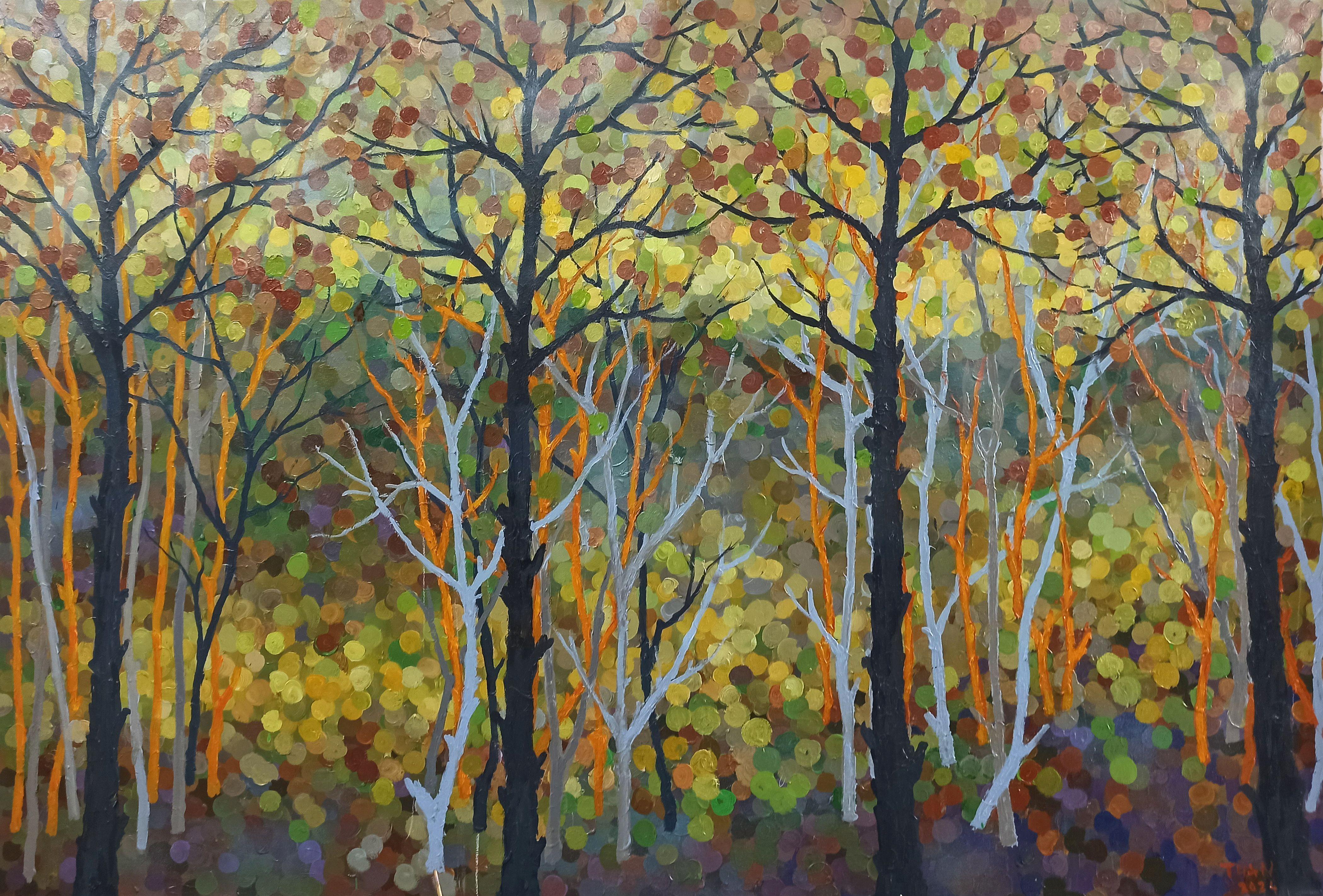 Le charme de l'automne doré, peinture, acrylique sur toile - Art de LE ANH TUAN