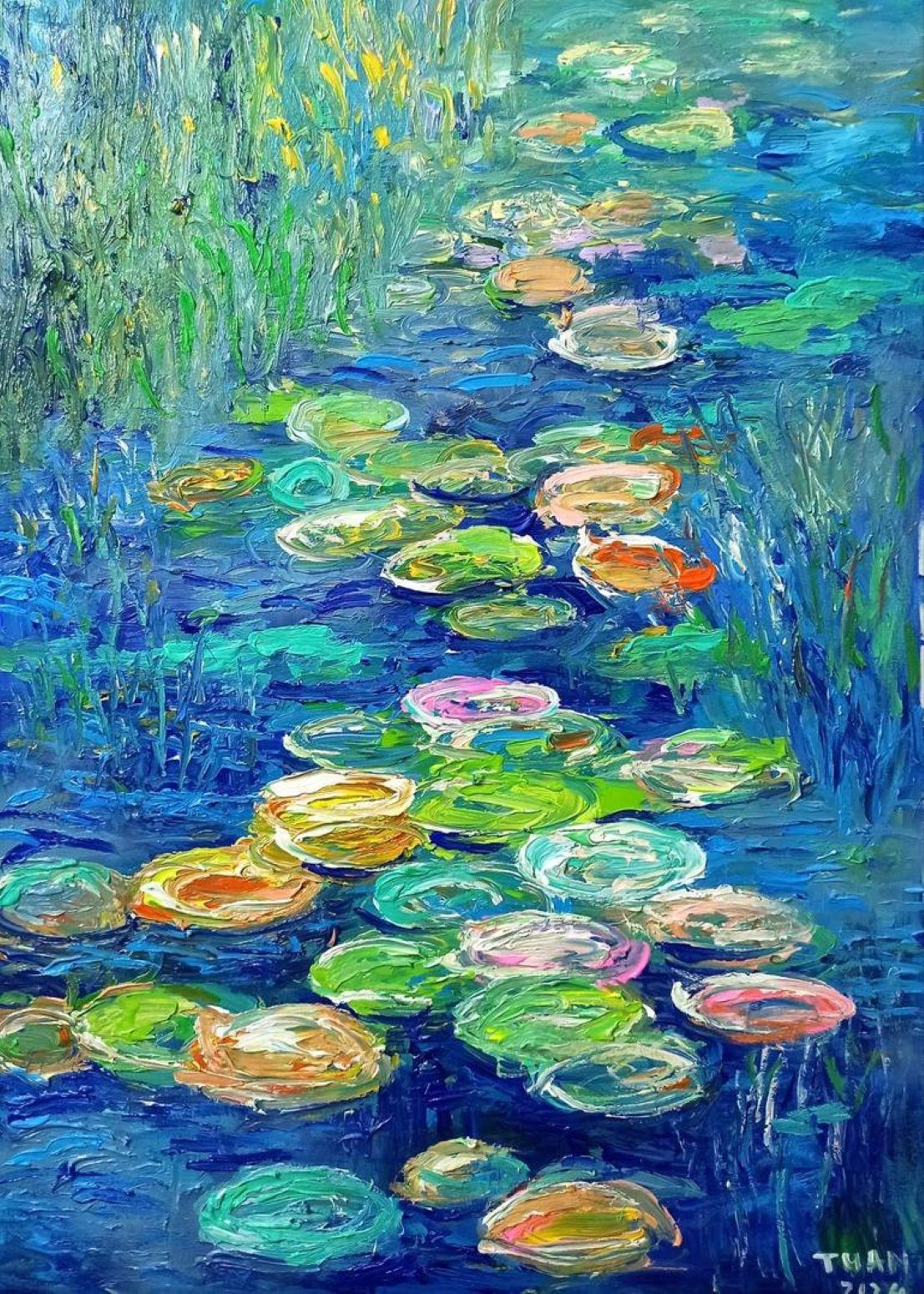 Colorful water lily, Painting, Acrylic on Canvas - Art by LE ANH TUAN