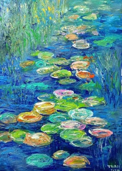 Colorful water lily, Painting, Acrylic on Canvas