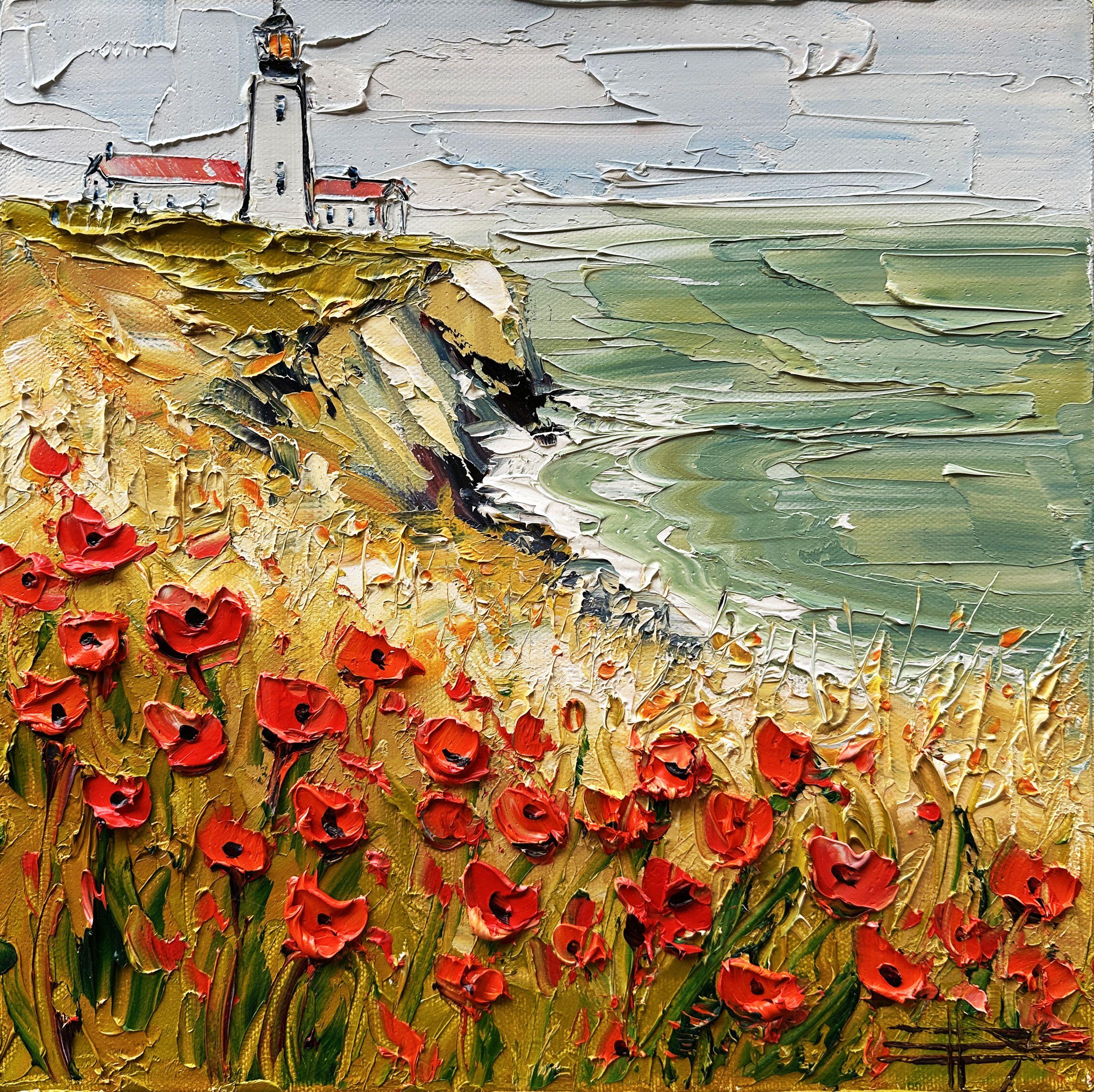 „Poppy Light“, Gemälde, Öl auf Leinwand – Art von Lisa Elley