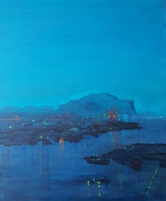 Hafen, Nacht, Gemälde, Acryl auf Leinwand