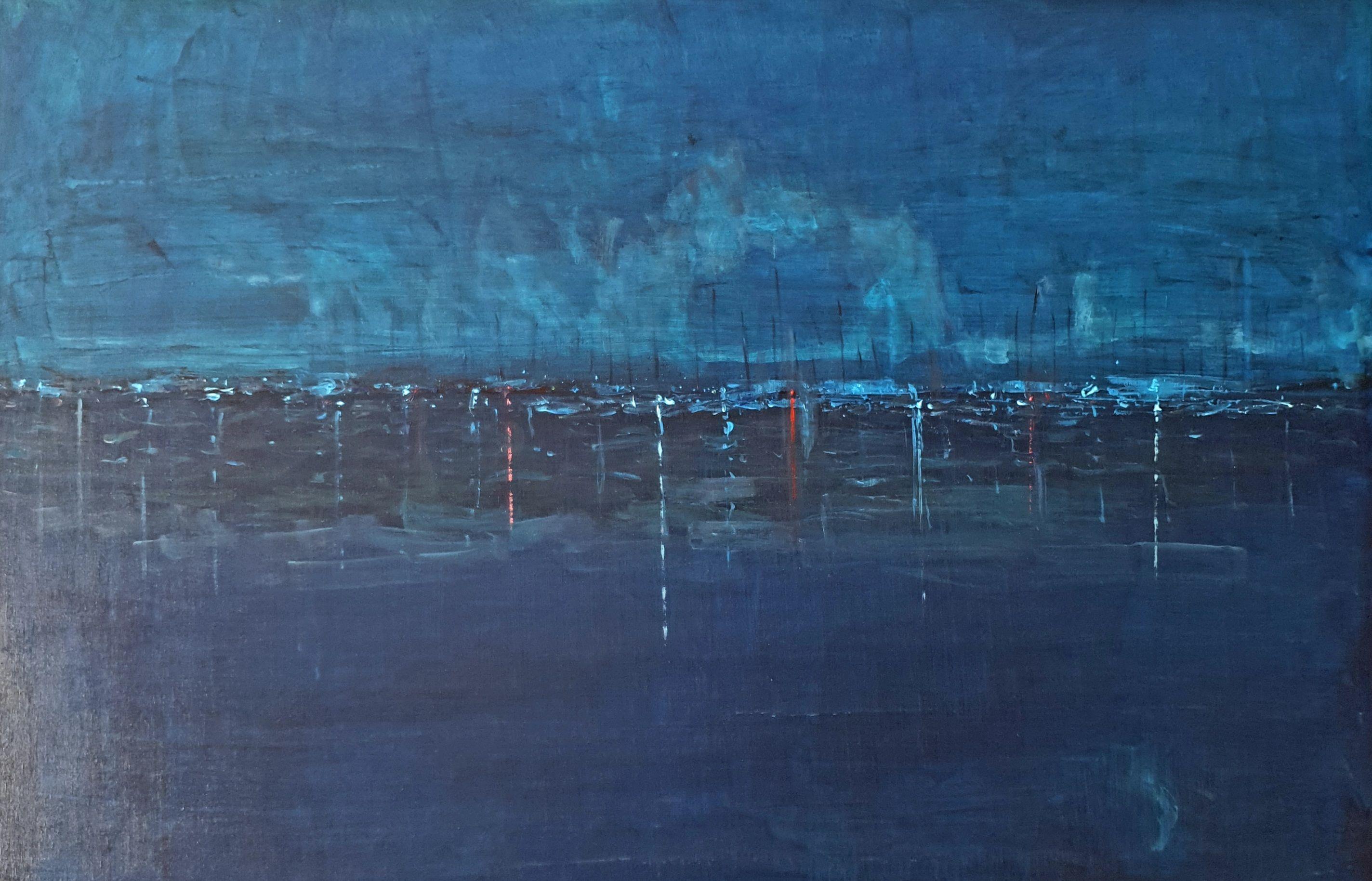 Hafen, Nacht, Gemälde, Acryl auf Leinwand