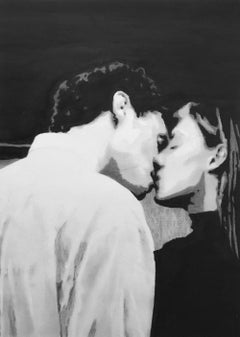 « The Kiss » de J. Delagrange - œuvre sur papier, noir et blanc