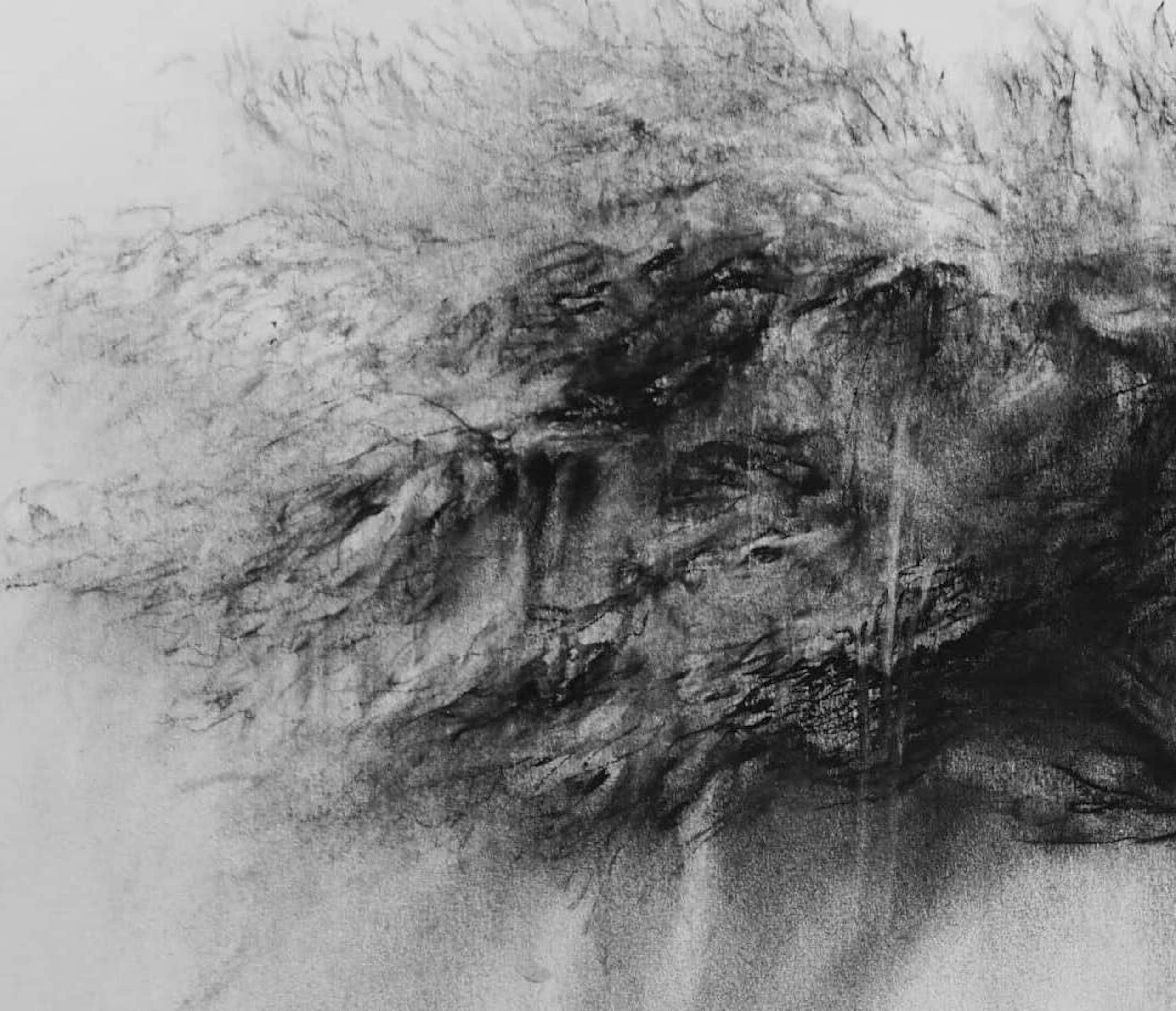 Tree in the wind by Guy Oberson - Work on paper, contemporary painting, chalk For Sale 2