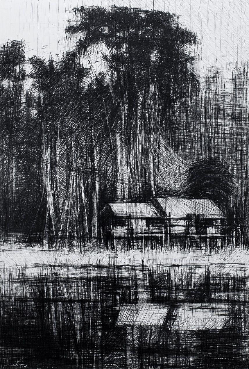 Selvas Negras n°4 von Calo Carratalá - Tropische Waldlandschaft, Arbeit auf Papier im Angebot 1
