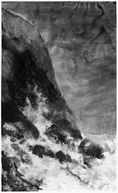 Falaises, ressac #01 par Yann Bagot - Dessin à l'encre contemporaine, paysage, roche