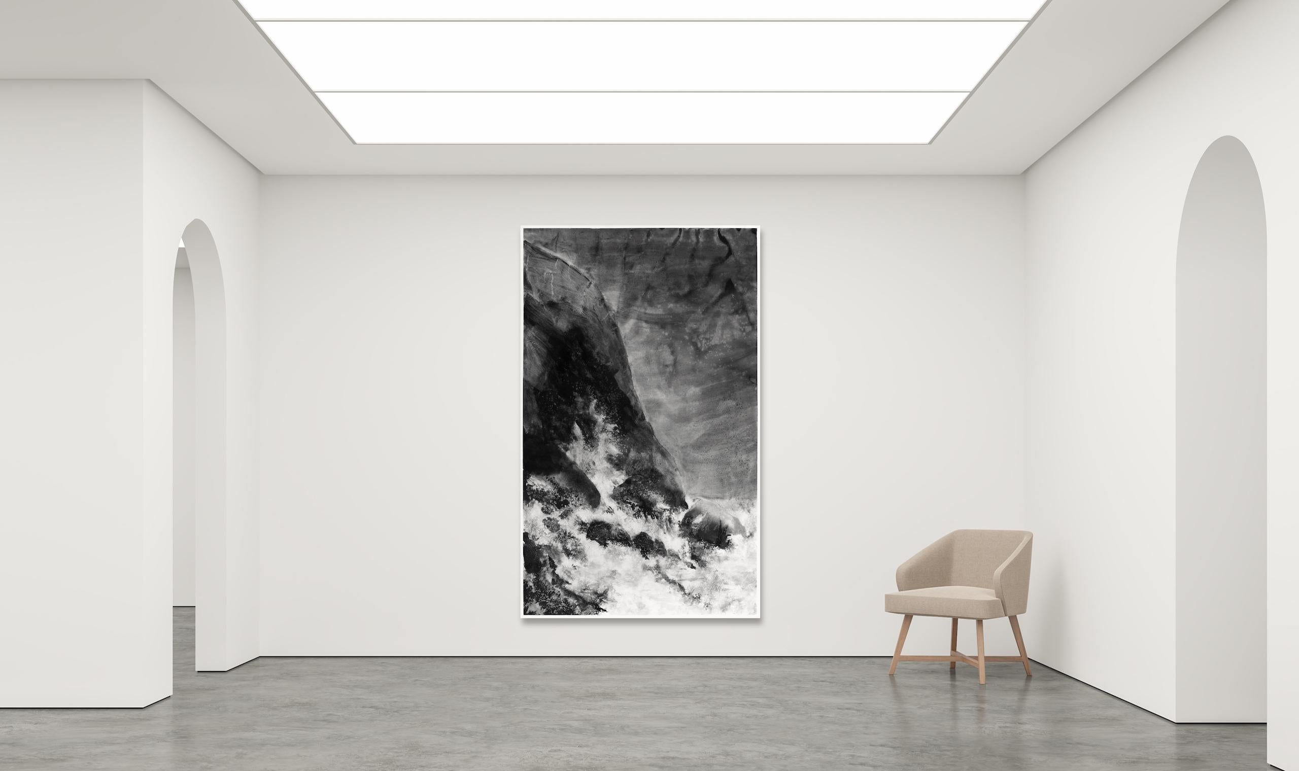 Cliffs, backwash #01 by Yann Bagot - Contemporary ink drawing, landscape, rock For Sale 1