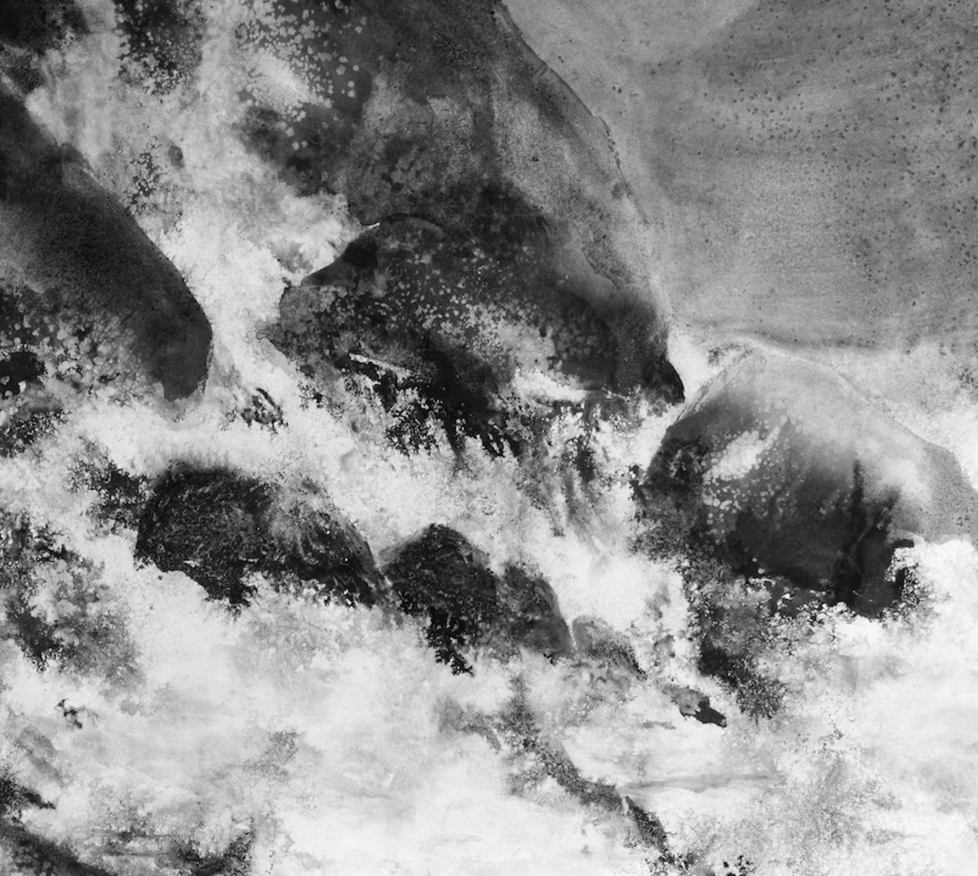 Cliffs, backwash #01 by Yann Bagot - Contemporary ink drawing, landscape, rock For Sale 4