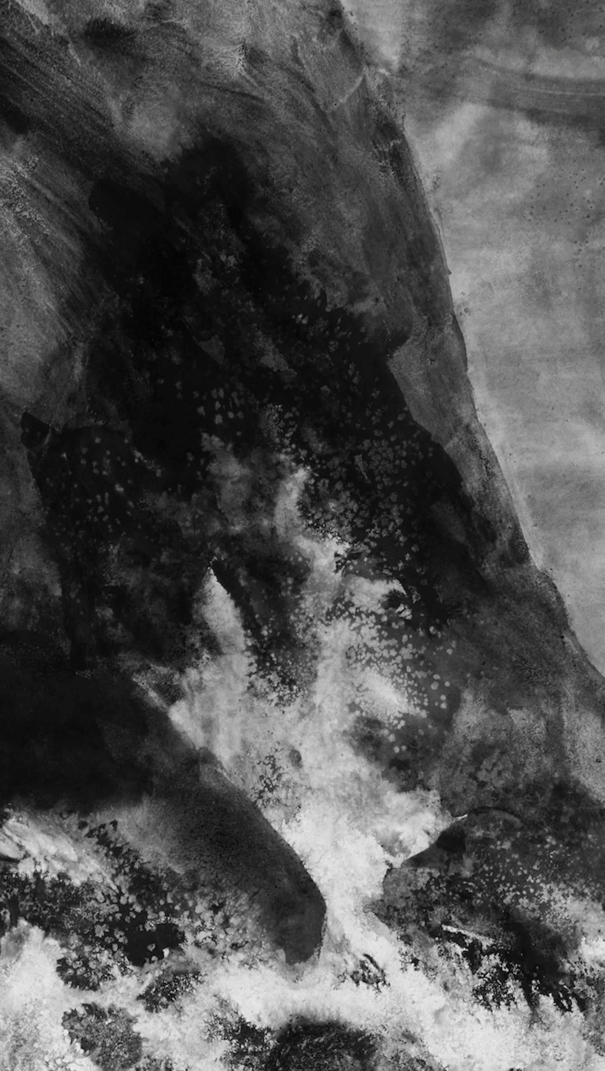 Cliffs, backwash #01 by Yann Bagot - Contemporary ink drawing, landscape, rock For Sale 3
