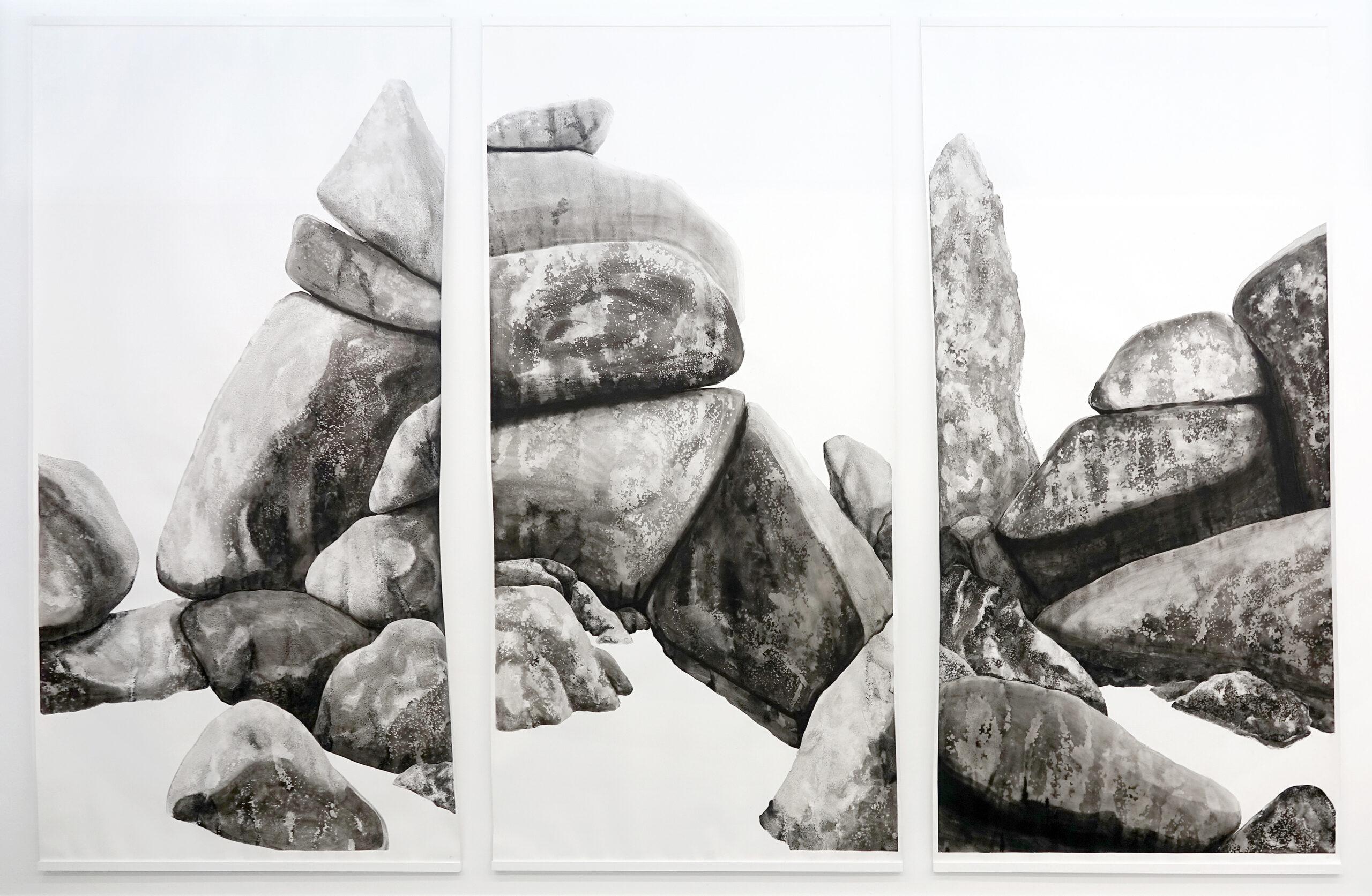 Promontories, On the Ground Triptych by Yann Bagot - Contemporary ink drawing For Sale 1
