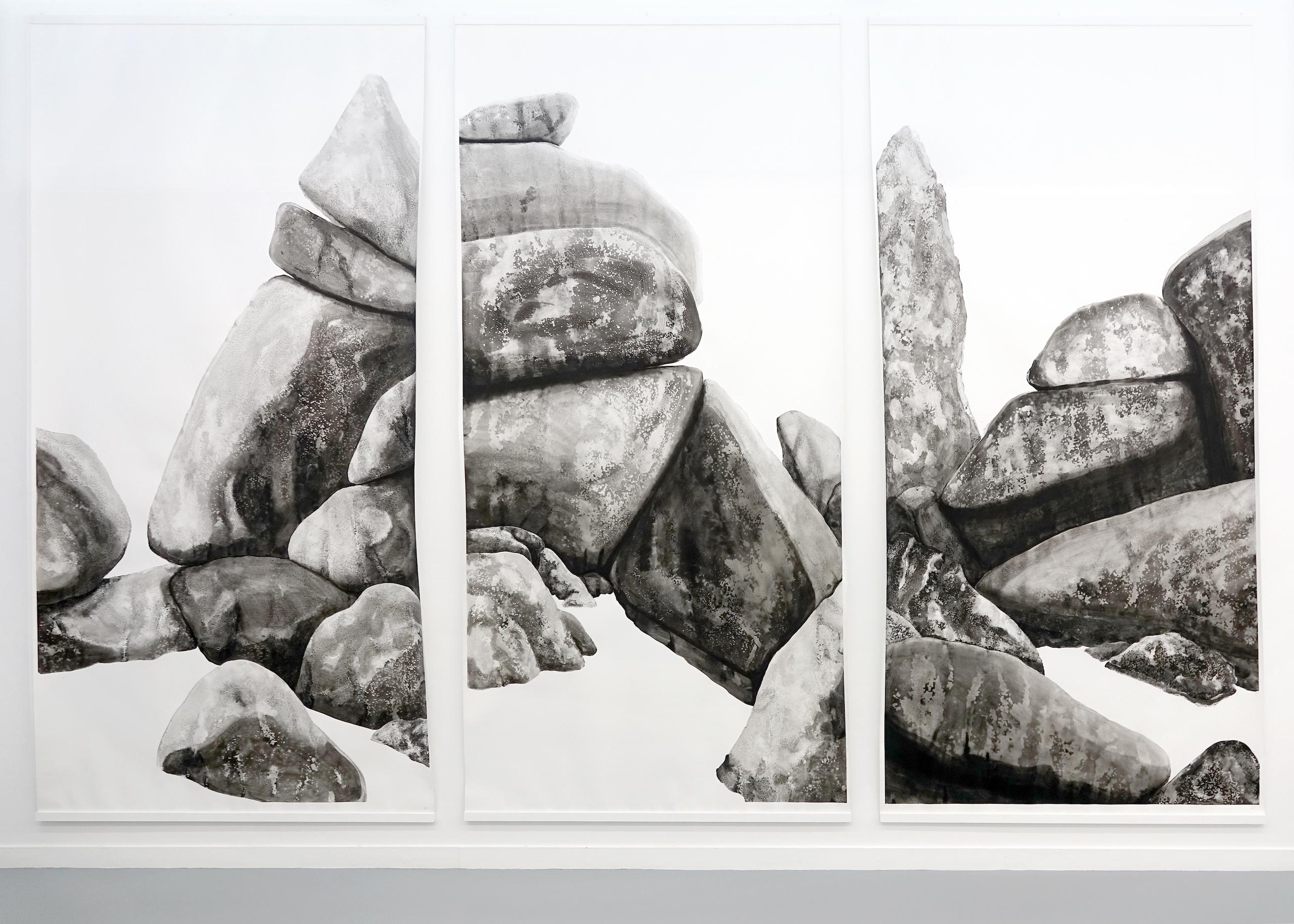 Promontories, On the Ground Triptych by Yann Bagot - Contemporary ink drawing For Sale 2