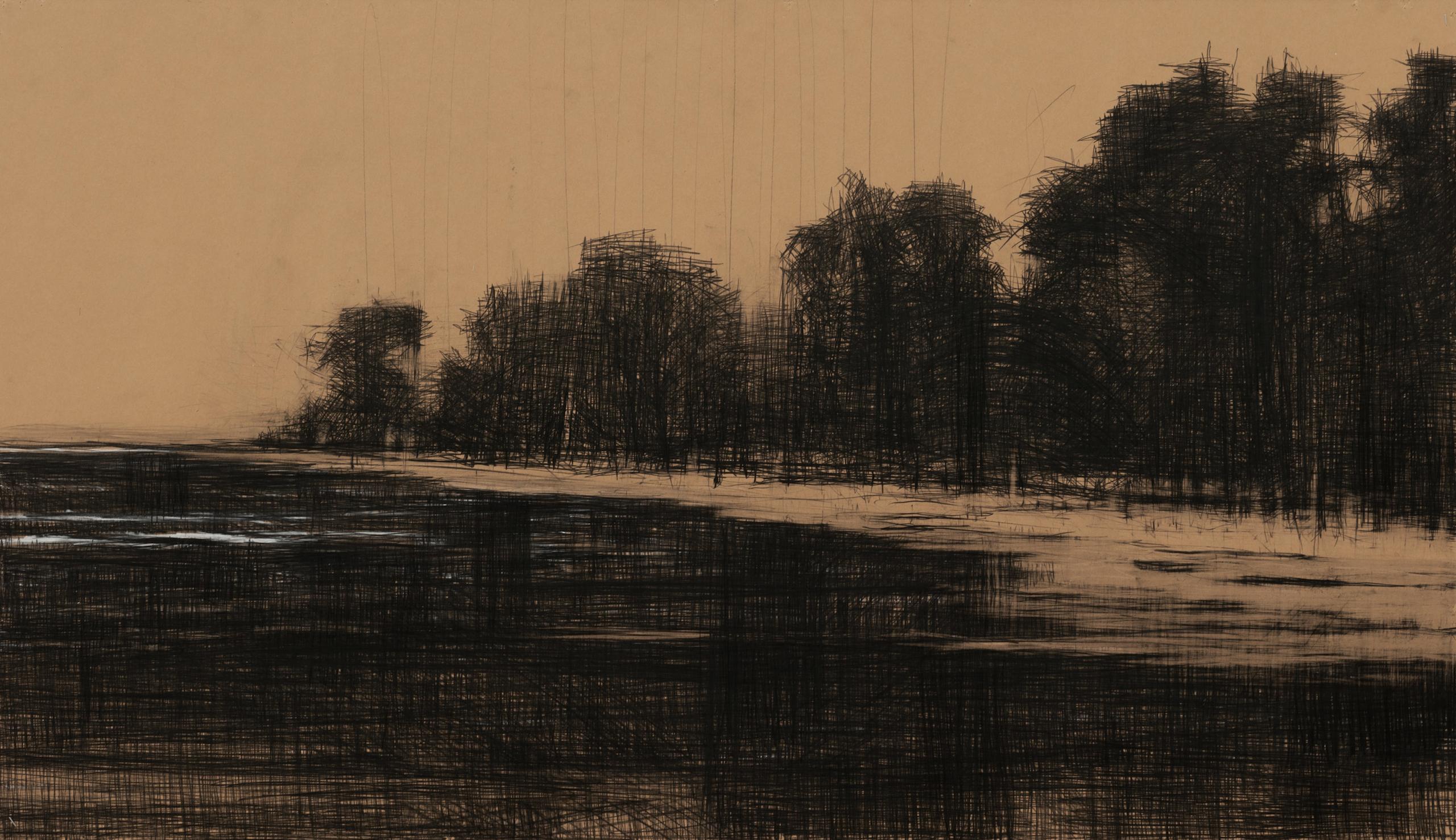 Beaches in Cap Skiring No.2 by Calo Carratalá - Pencil, Senegal, trees, river For Sale 11