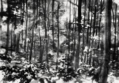 Fontainebleau #15 di Yann Bagot - Disegno a inchiostro, foresta, bianco e nero, nature
