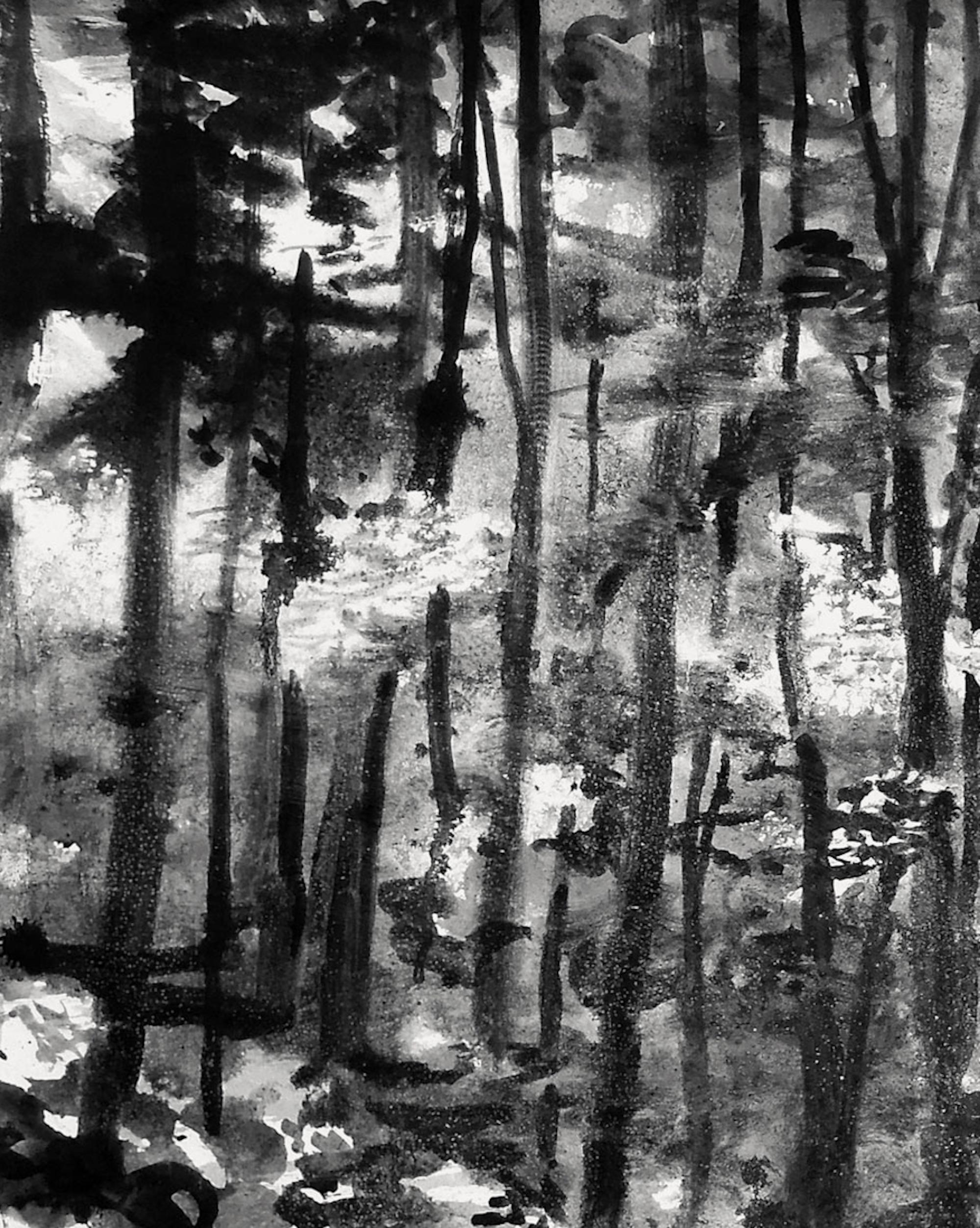 Fontainebleau #15 by Yann Bagot - Ink drawing, forest, black & white, nature For Sale 2