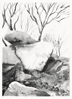 Blockfield #03 par Yann Bagot - Dessin à l'encre contemporain, paysage, nature, roche