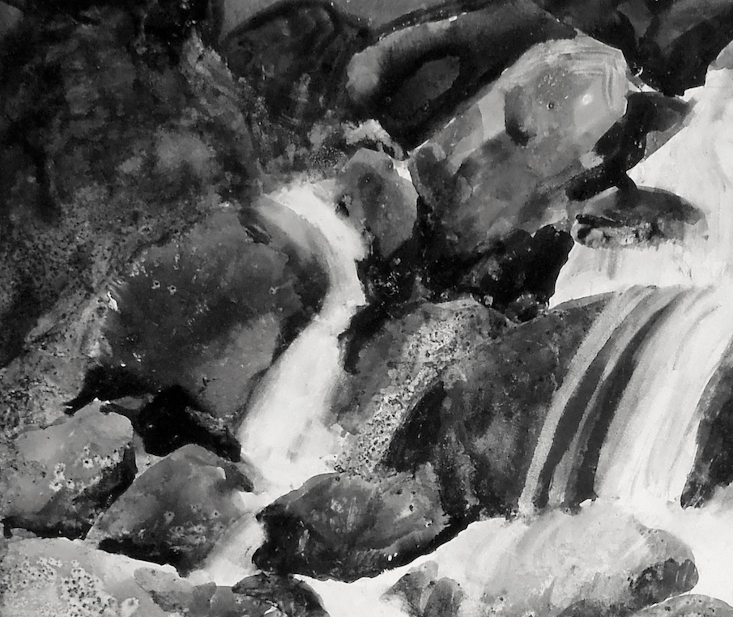 Eaux vives #02 par Yann Bagot - Dessin à l'encre, nature, rivière, énergie en vente 2