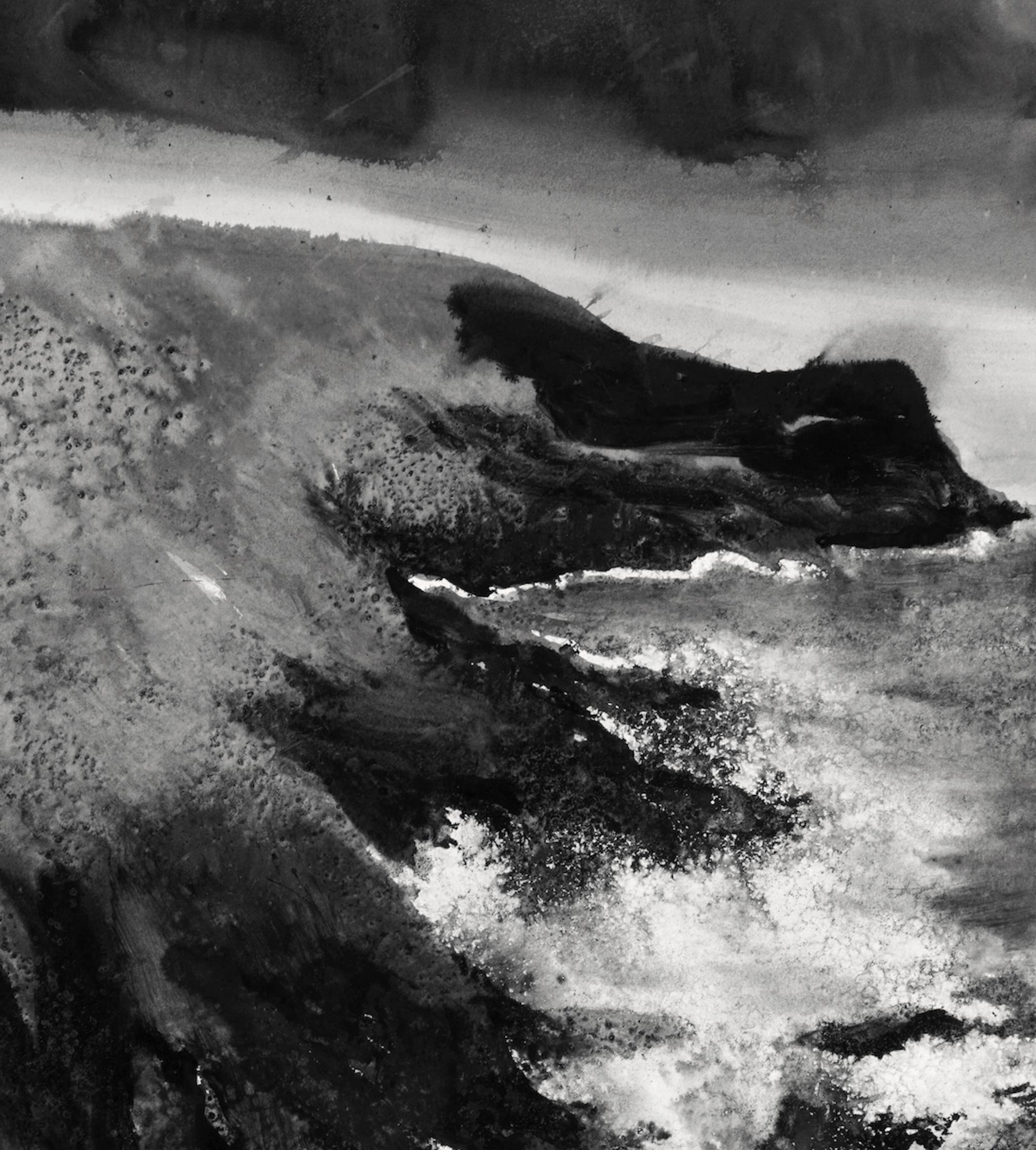 Cliffs, backwash (Pointe du Grouin #23.04) by Yann Bagot - Ink drawing, seascape For Sale 2