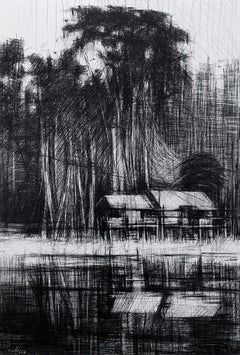 Selvas Negras n°4 by Calo Carratalá - Tropical forest landscape, work on paper