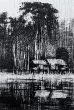 Selvas Negras n°4 by Calo Carratalá - Tropical forest landscape, work on paper