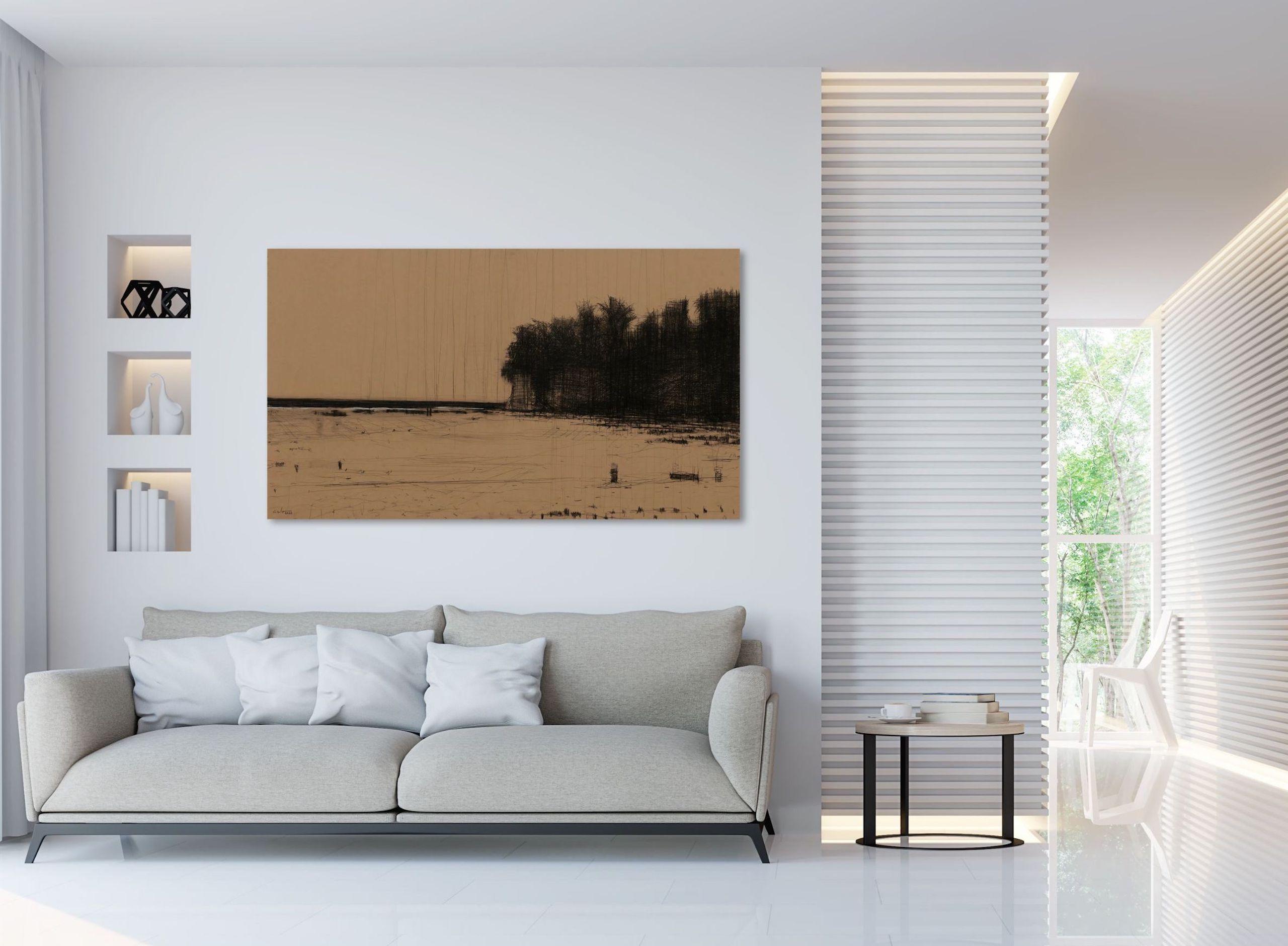 Beaches in Cap Skiring No.1 by Calo Carratalá - Pencil, Senegal, trees, river in vendita 1