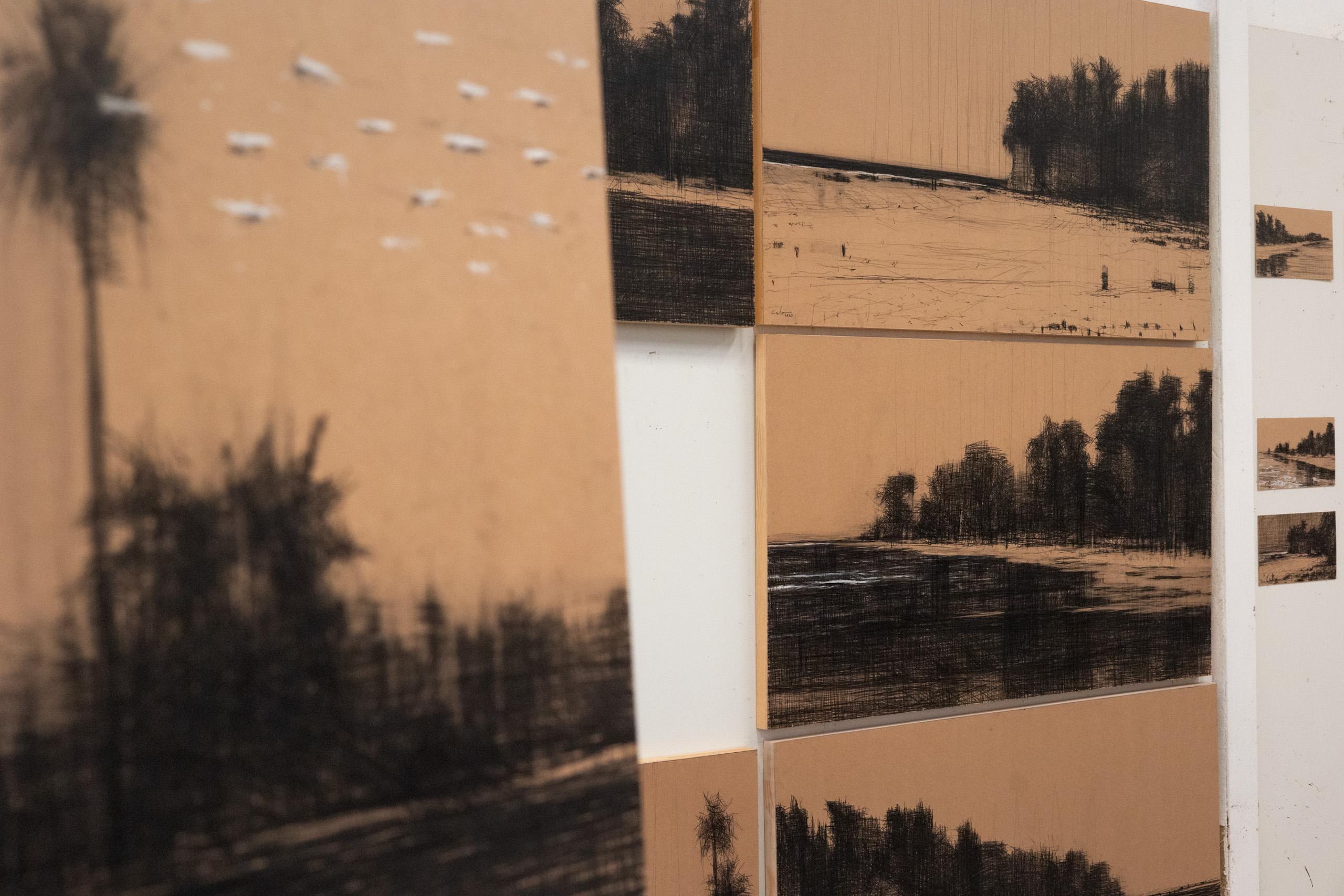 Beaches in Cap Skiring No.1 by Calo Carratalá - Pencil, Senegal, trees, river in vendita 11