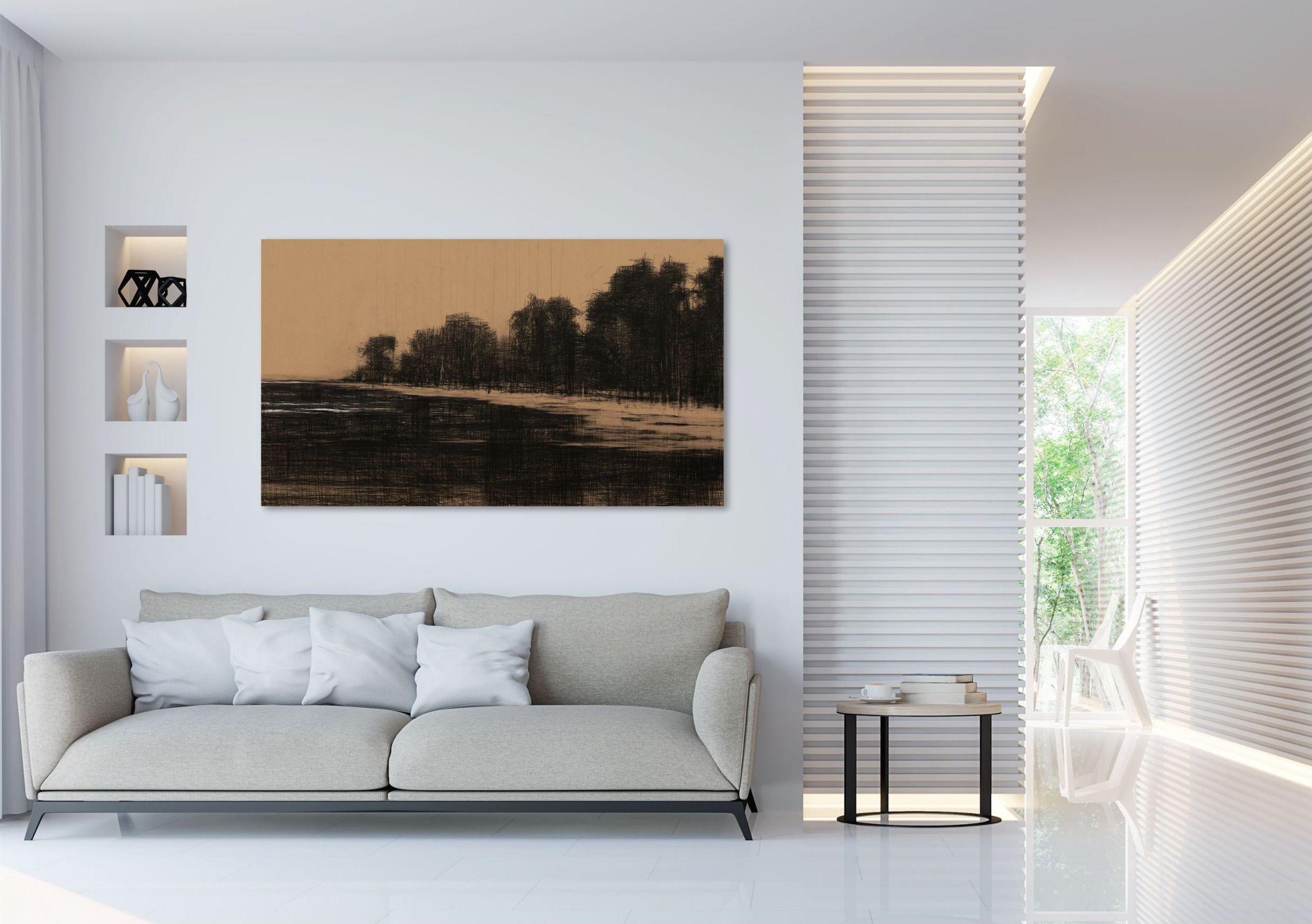 Strände in Cap Skiring No.2 von Calo Carratalá - Bleistift, Senegal, Bäume, Fluss im Angebot 1