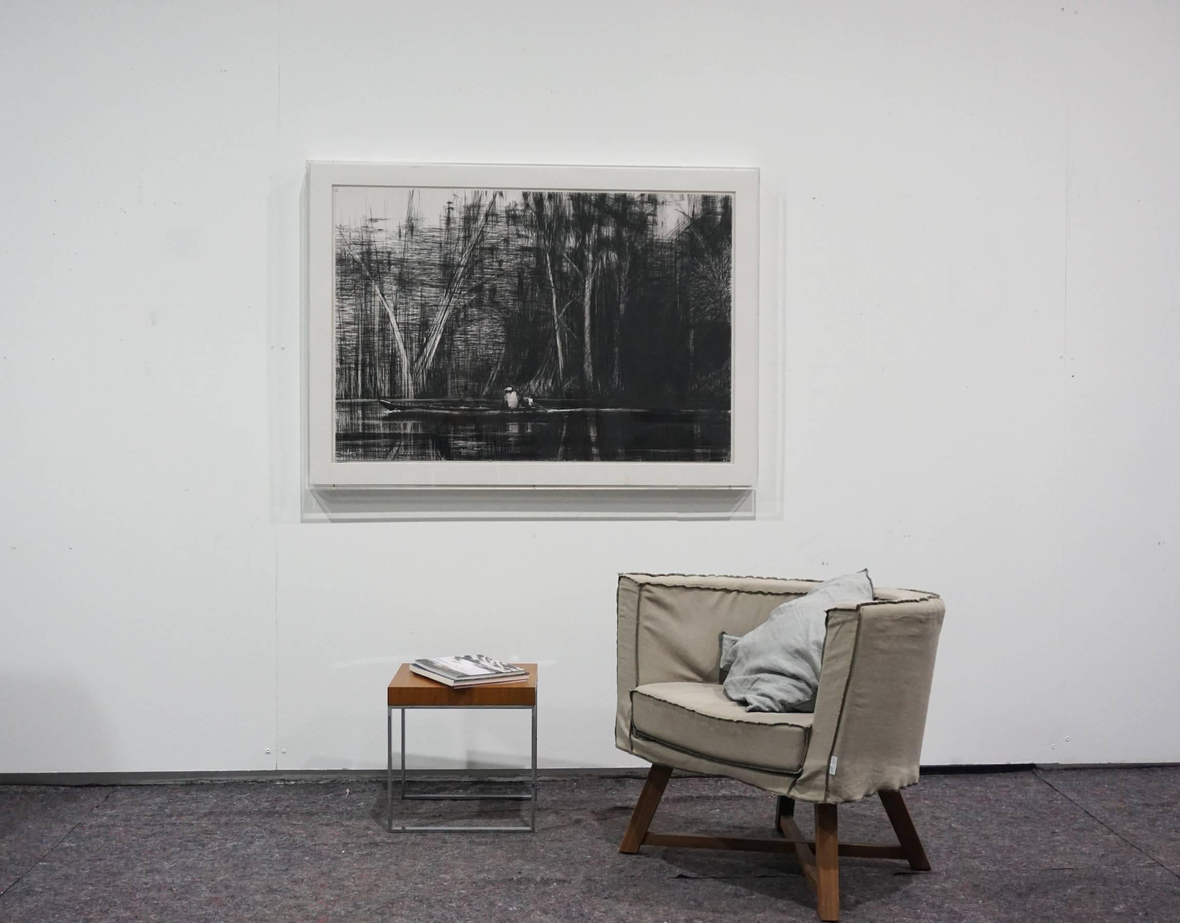 Barco en el río Marañón, serie Jungla - Dibujo Contemporáneo, obra sobre papel - Art de Calo Carratalá