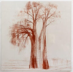 Red Baobab by Calo Carratalá - Large (9.7ft high) drawing on wood, African Tree
