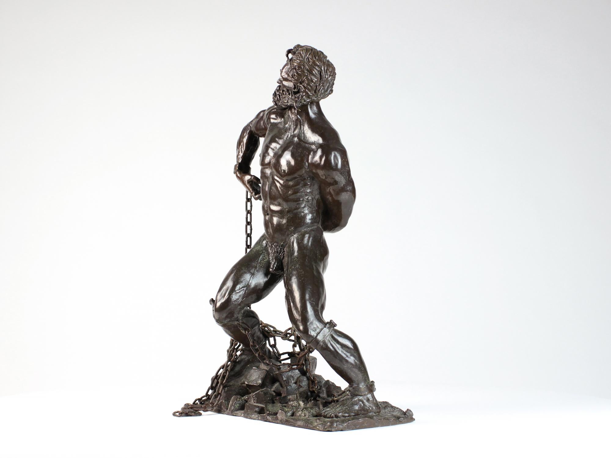 Prometheus Freed, Male Nude Bronze - Sculpture by Walter Peter Brenner