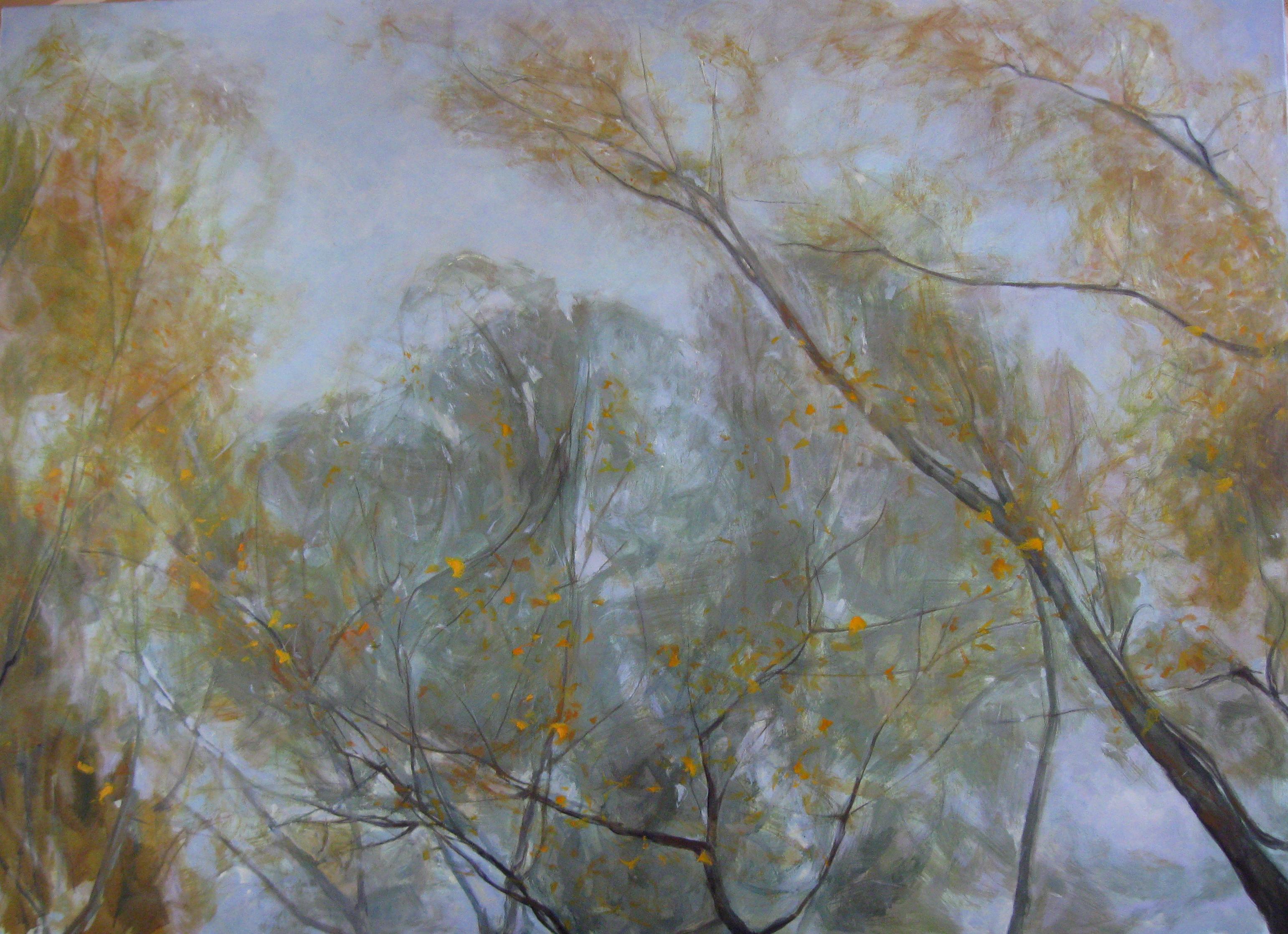 Aspens’ and Willows’ Branches in Autumn, contemporary landscape painting