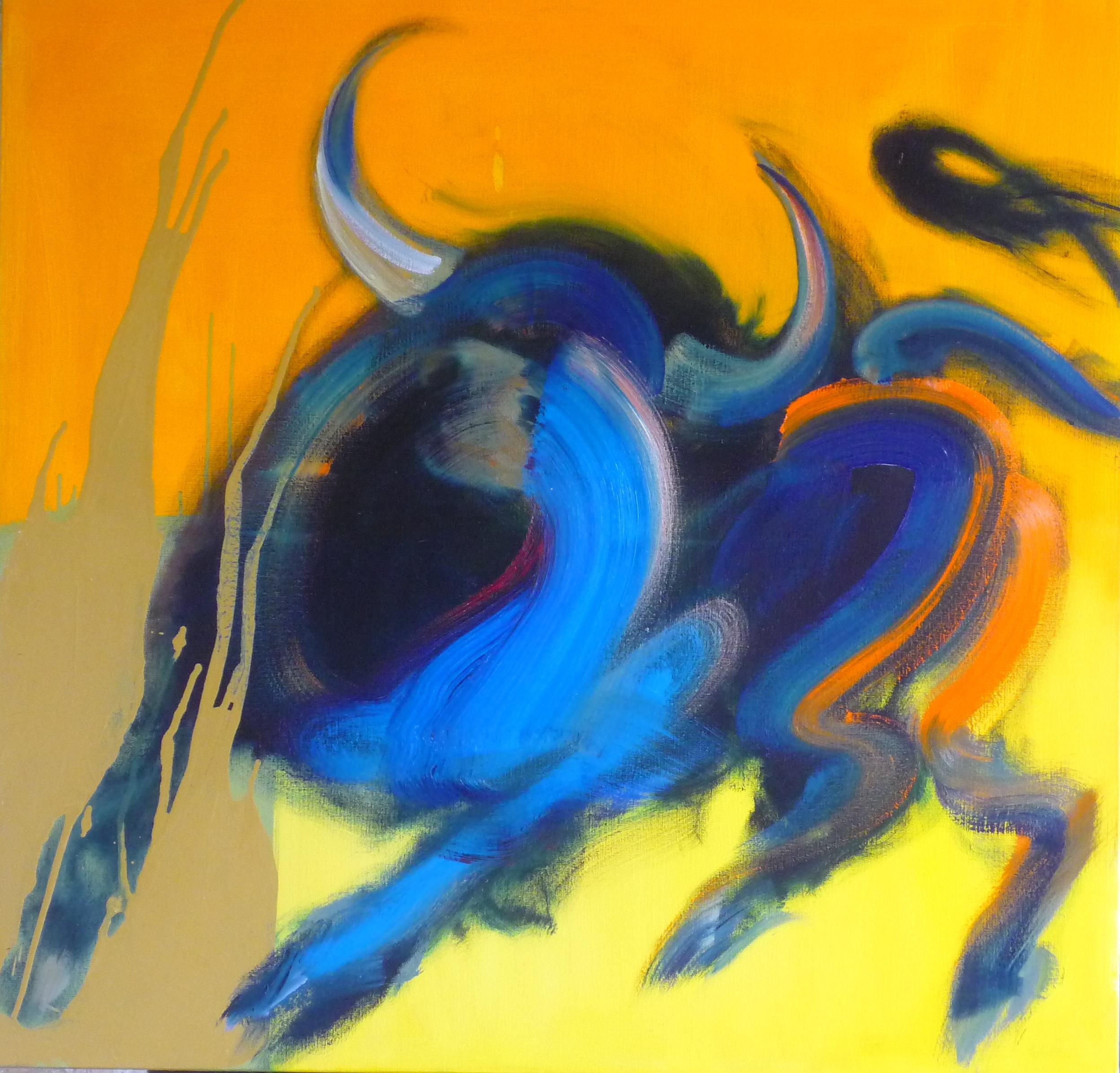 Christophe Dupety Figurative Painting - Taureau IX (Bull, colorful painting)