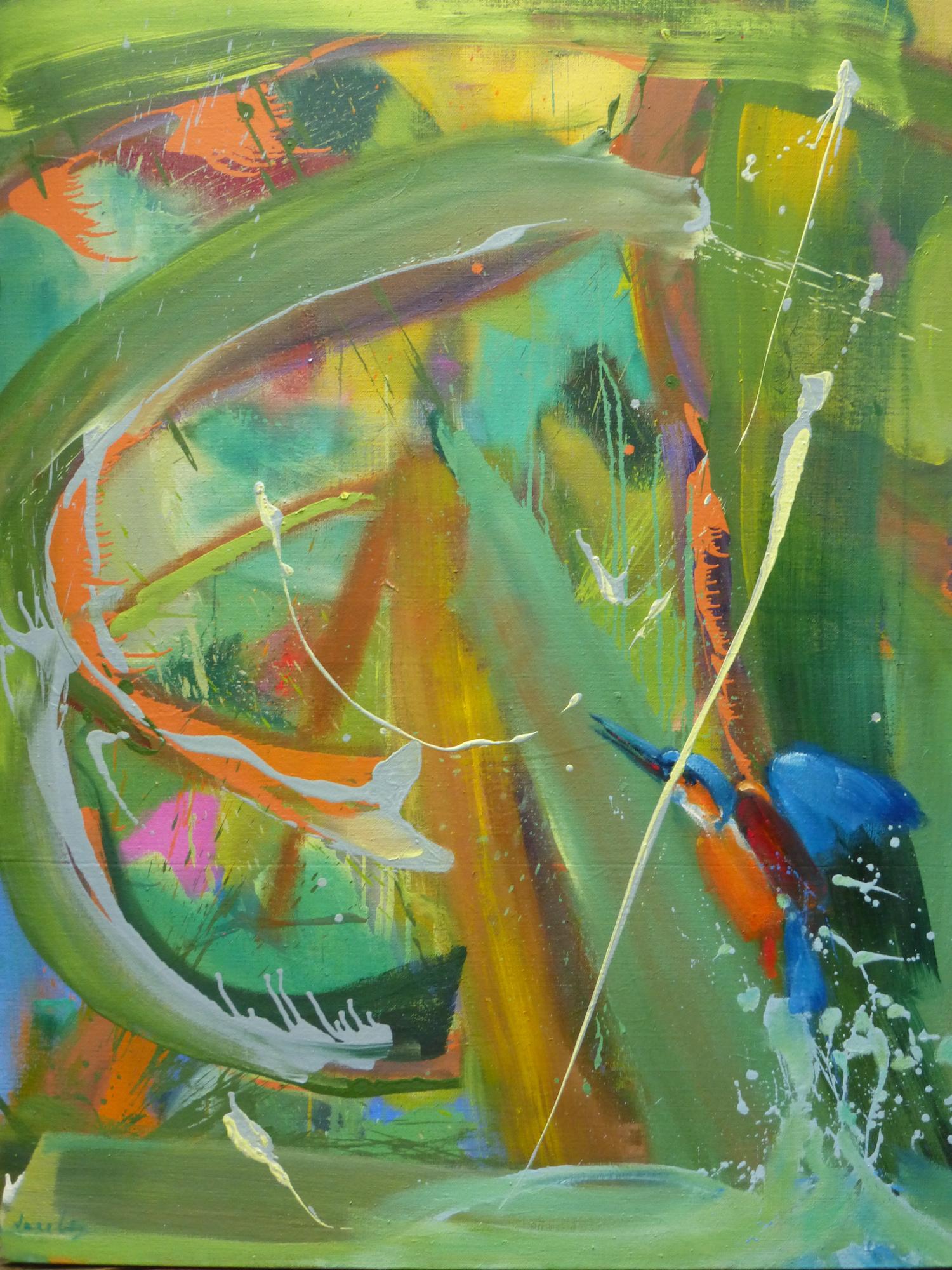 Alcedo Atthis by Christophe Dupety - Contemporary painting, bright colours, bird