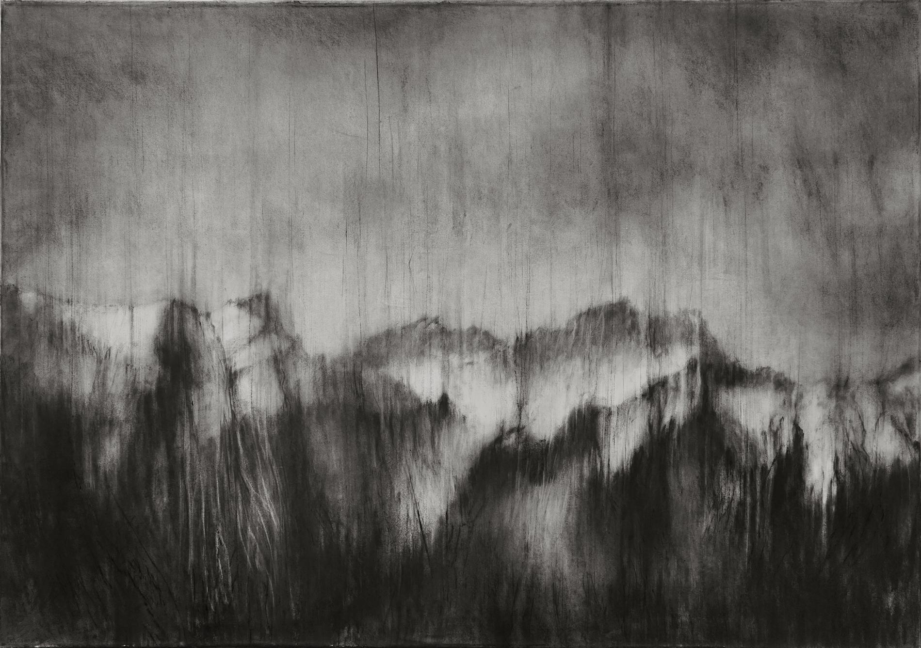 Guy Oberson Landscape Art - Alps I (contemporary black-stone drawing, landscape)
