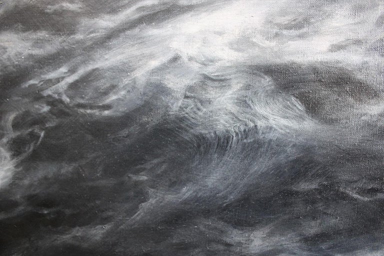 The Untamable  by F. S. Borquez - Seascape painting, Ocean waves, Large canvas - Gray Figurative Painting by Franco Salas Borquez