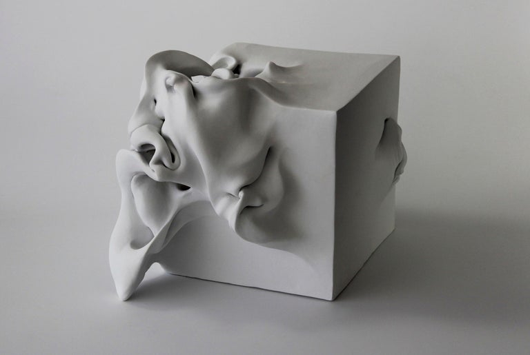 Sharon Brill Abstract Sculpture - Cube 2 - Abstract Clay Sculpture