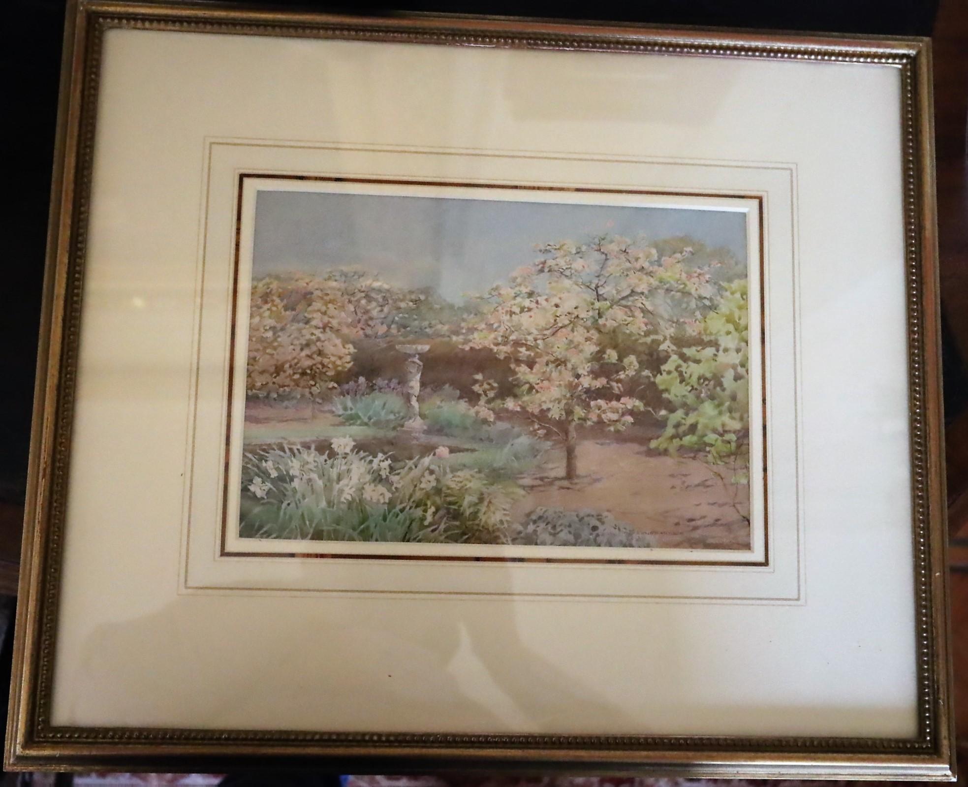 Trees in Blossom Beside a Pond - Art by Ernest Albert Chadwick