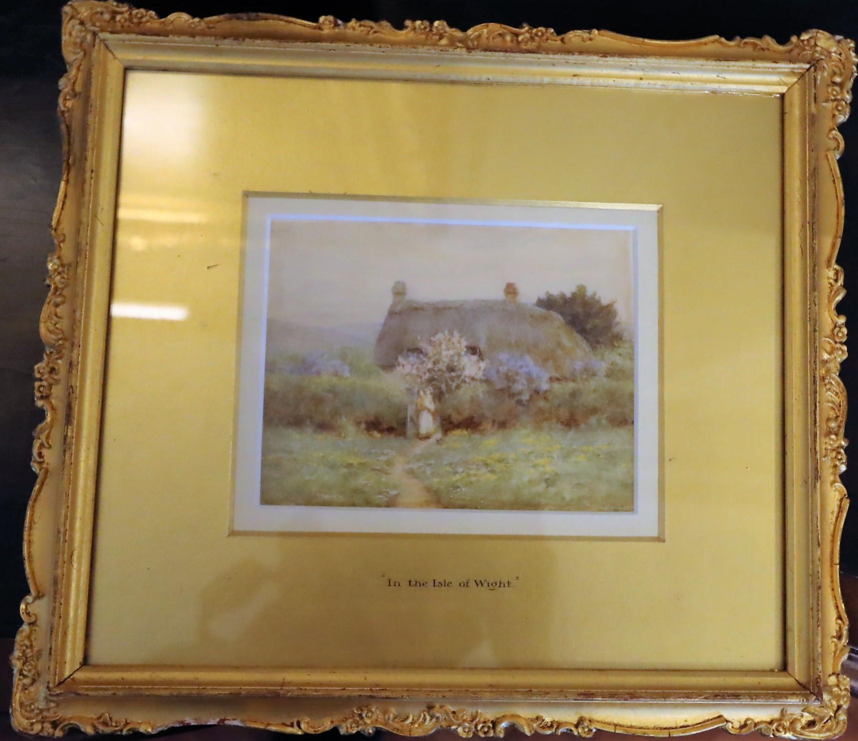 Helen Allingham 1848-1926
Thatched Cottage with Lady and Child at the Garden Gate
Signed 
Watercolour
11cms x 14.5cms 
Framed