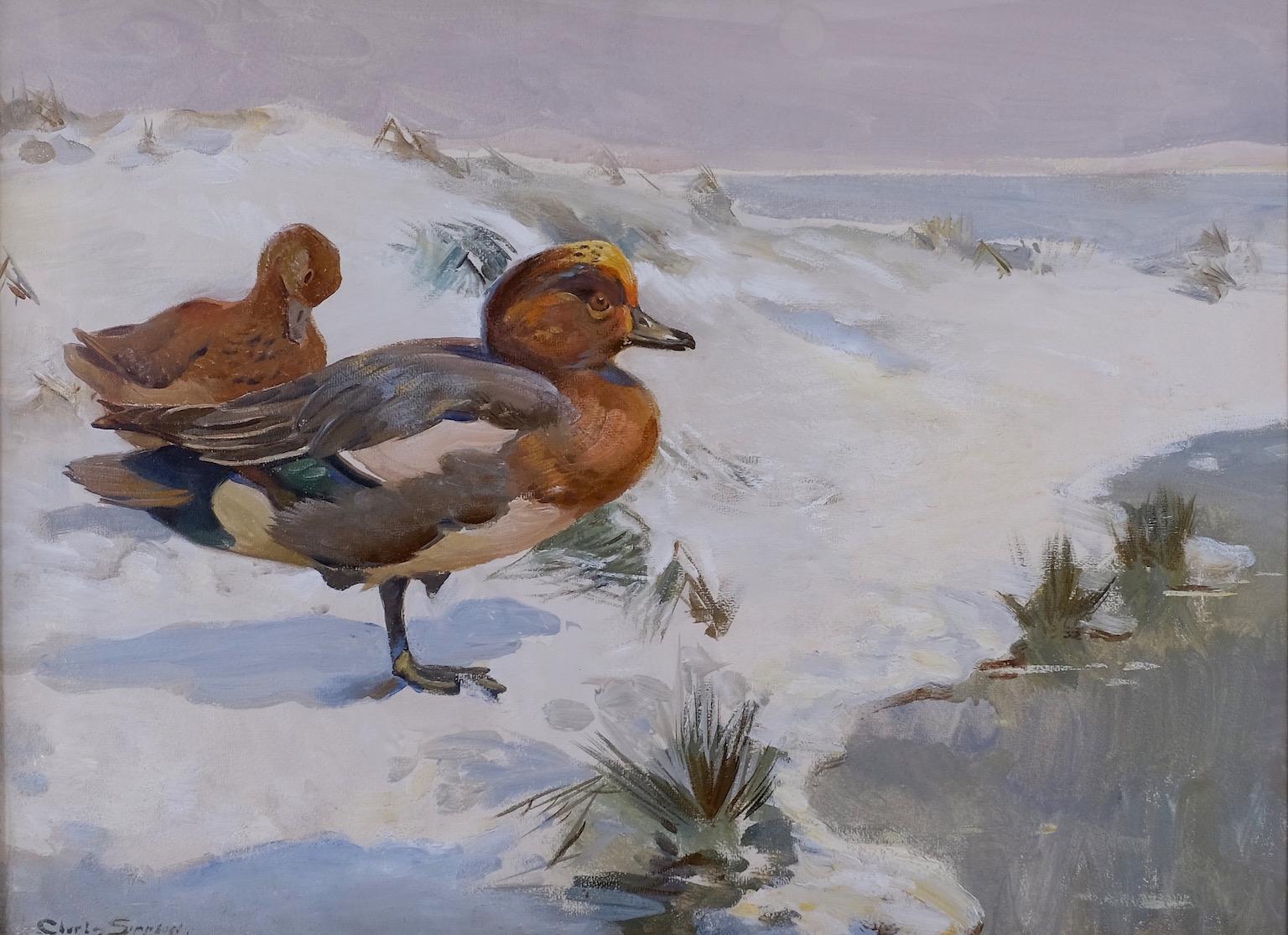 Charles Simpson  Landscape Painting - Wigeons In Winter A 20th Century Bird painting 