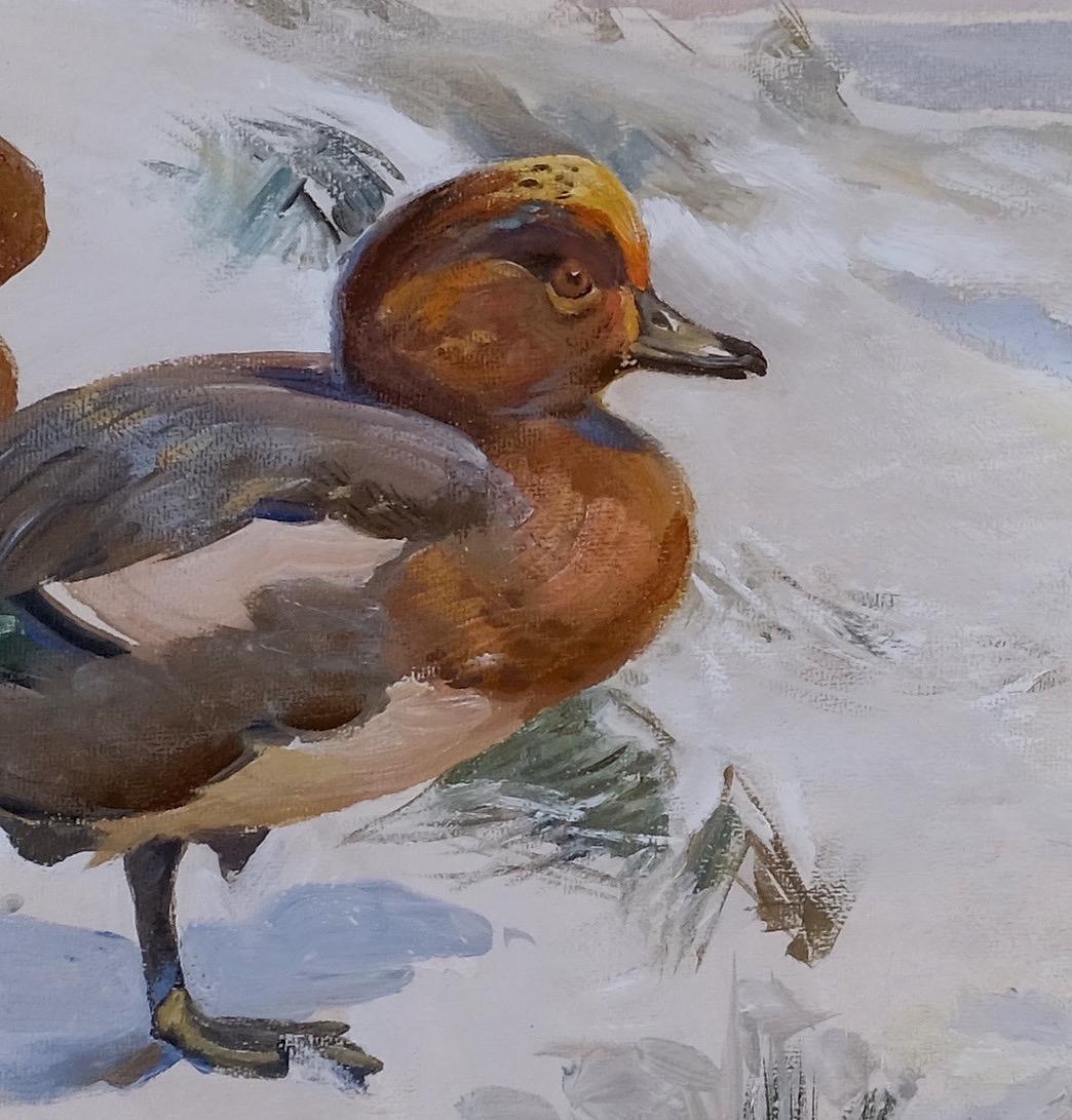 Wigeons In Winter A 20th Century Bird painting  - Gray Landscape Painting by Charles Simpson 