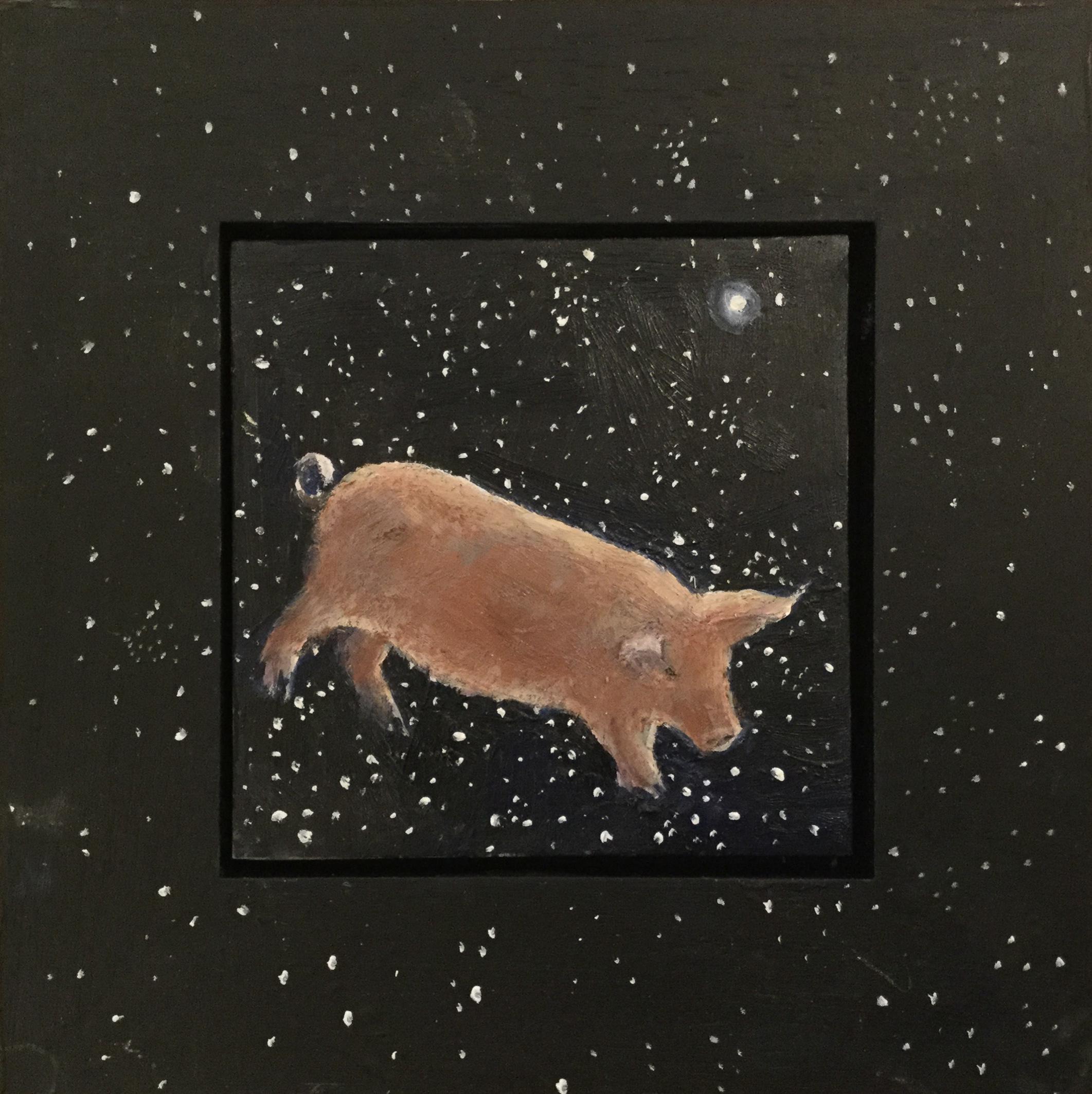 Julie Fleming-Williams Animal Painting - Pig in space