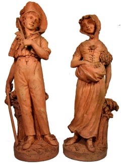 Couple of peasants - original terracotta figures by Louis Delaville, 1805