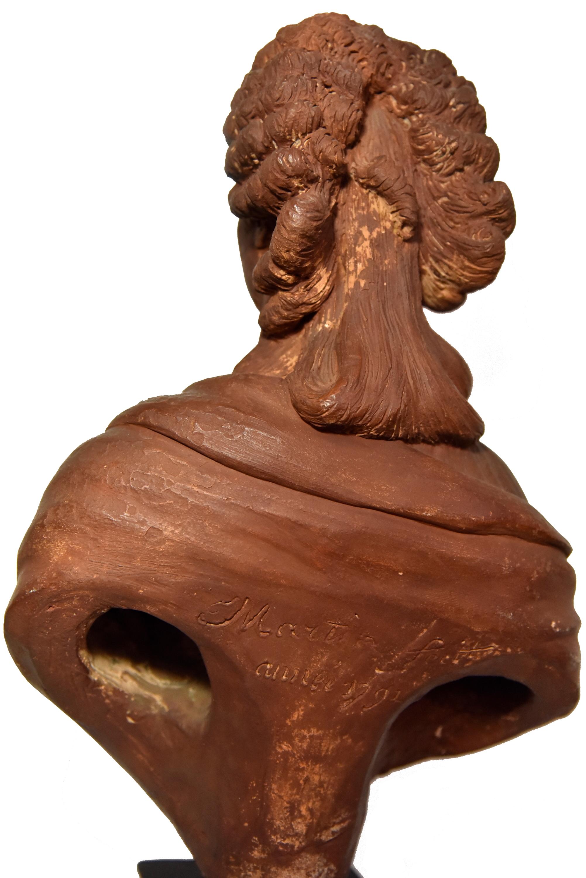 Terracotta bust of a woman from the revolutionary period by Martin de Grenoble,  - Brown Figurative Sculpture by François-Joseph Martin de Grenoble