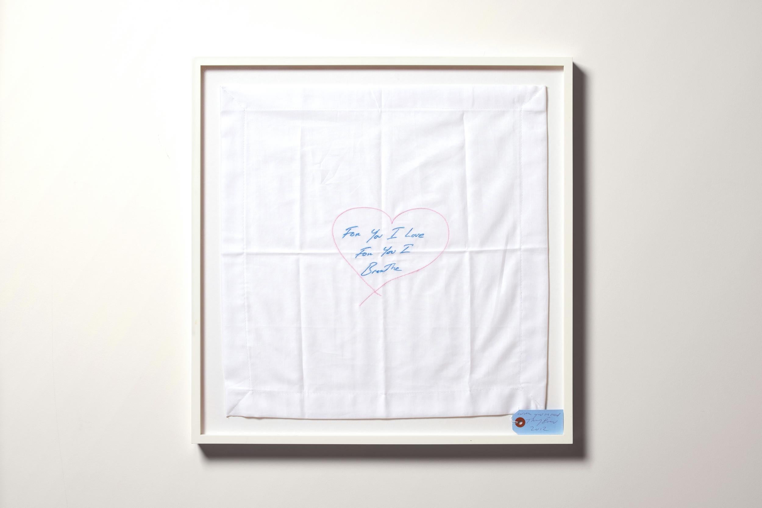 For You I Love, For You I Breathe -- Embroidery, Napkin, Text by Tracey Emin For Sale 2