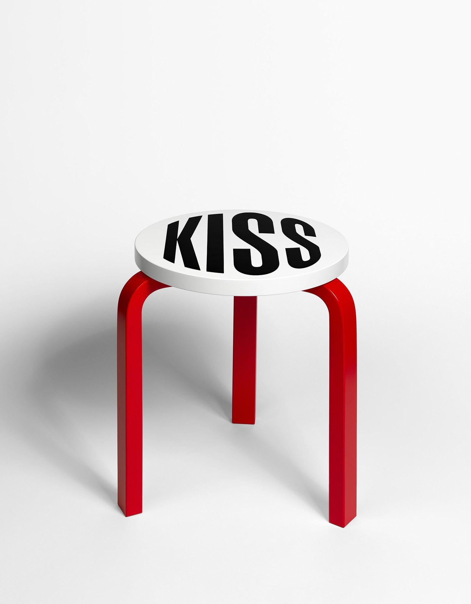Untitled [Kiss] -- Artek Stool 60, Chair, Furniture, Text Art by Barbara Kruger