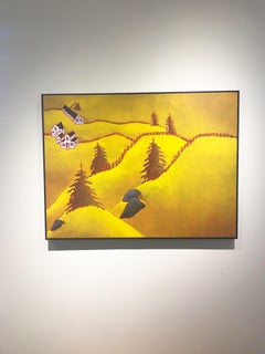Conifères, landscape oil painting of farm fields