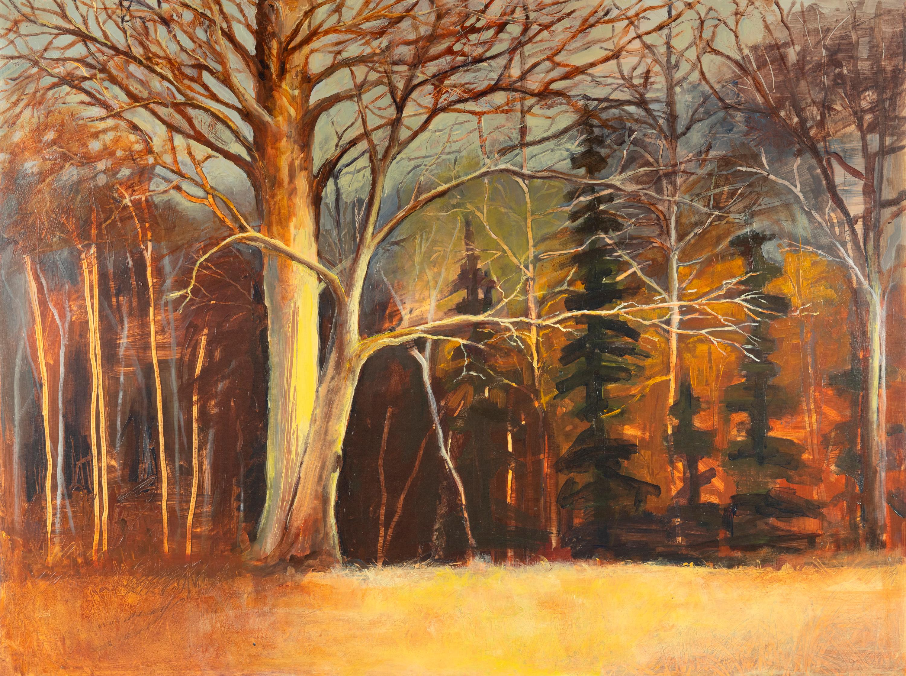 Janice Leonard Landscape Painting - Paradise, April 17, acrylic landscape painting on board