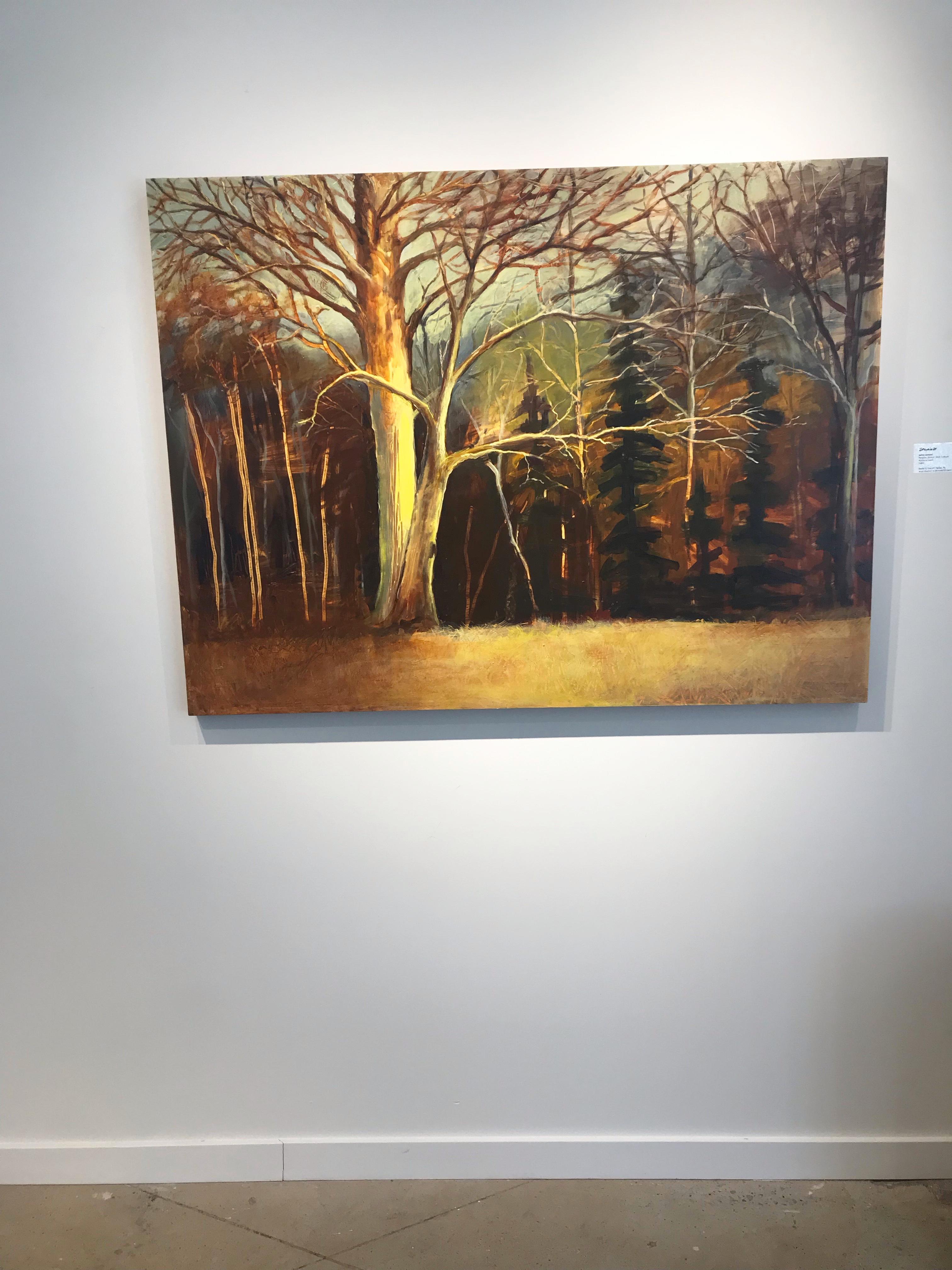 Paradise, April 17, acrylic landscape painting on board - Painting by Janice Leonard