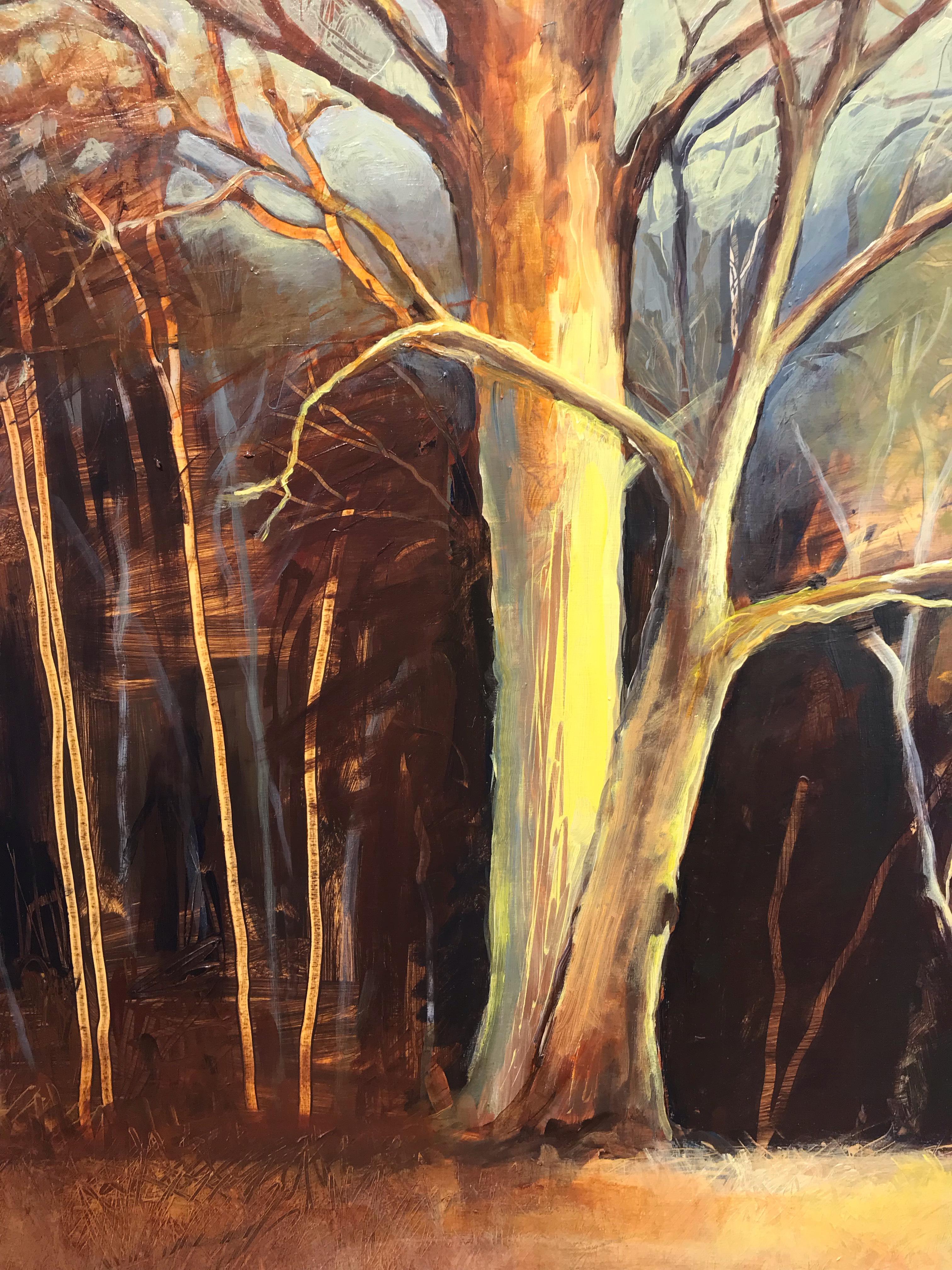 Paradise, April 17, acrylic landscape painting on board - Contemporary Painting by Janice Leonard