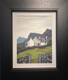 'Above the Leadly Valley' Welsh Landscape Painting, Dark green & White colours