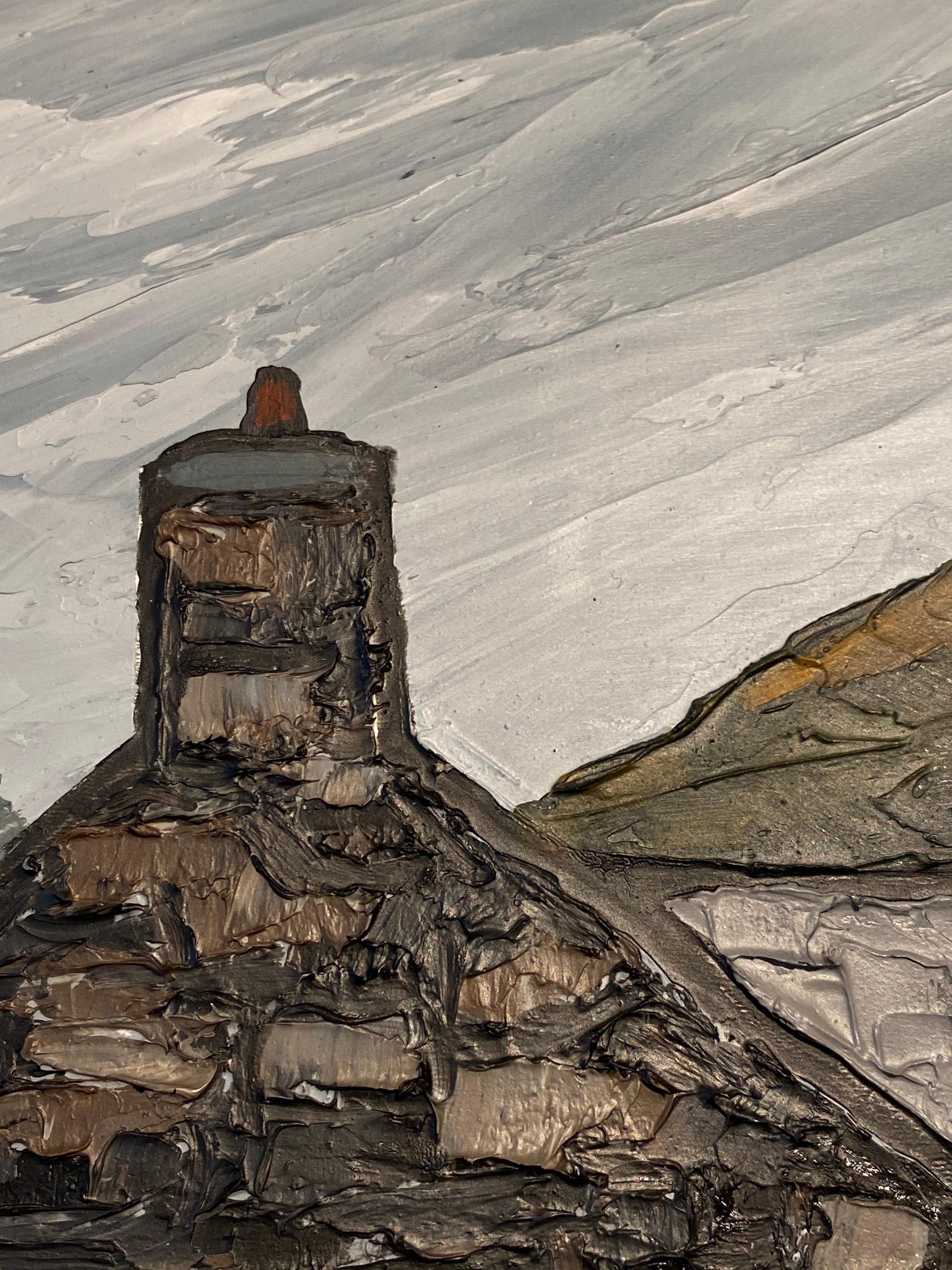 'Snowdonia Farm' Contemporary Welsh Landscape painting of a cottages & mountains - Impressionist Painting by David Barnes